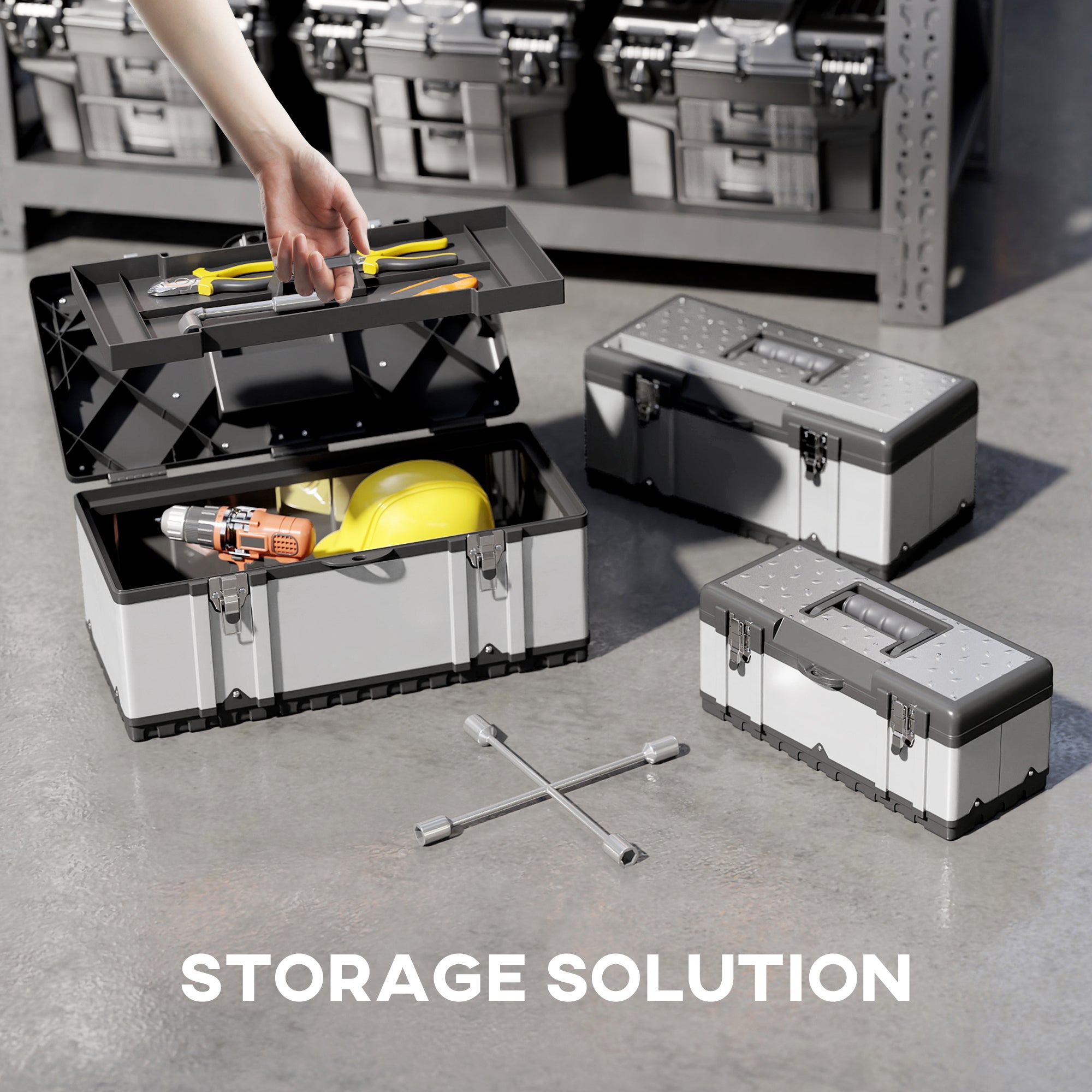 HOMCOM 3 Pieces Stainless Steel Toolbox Set, 23"/ 19"/ 16" - anydaydirect