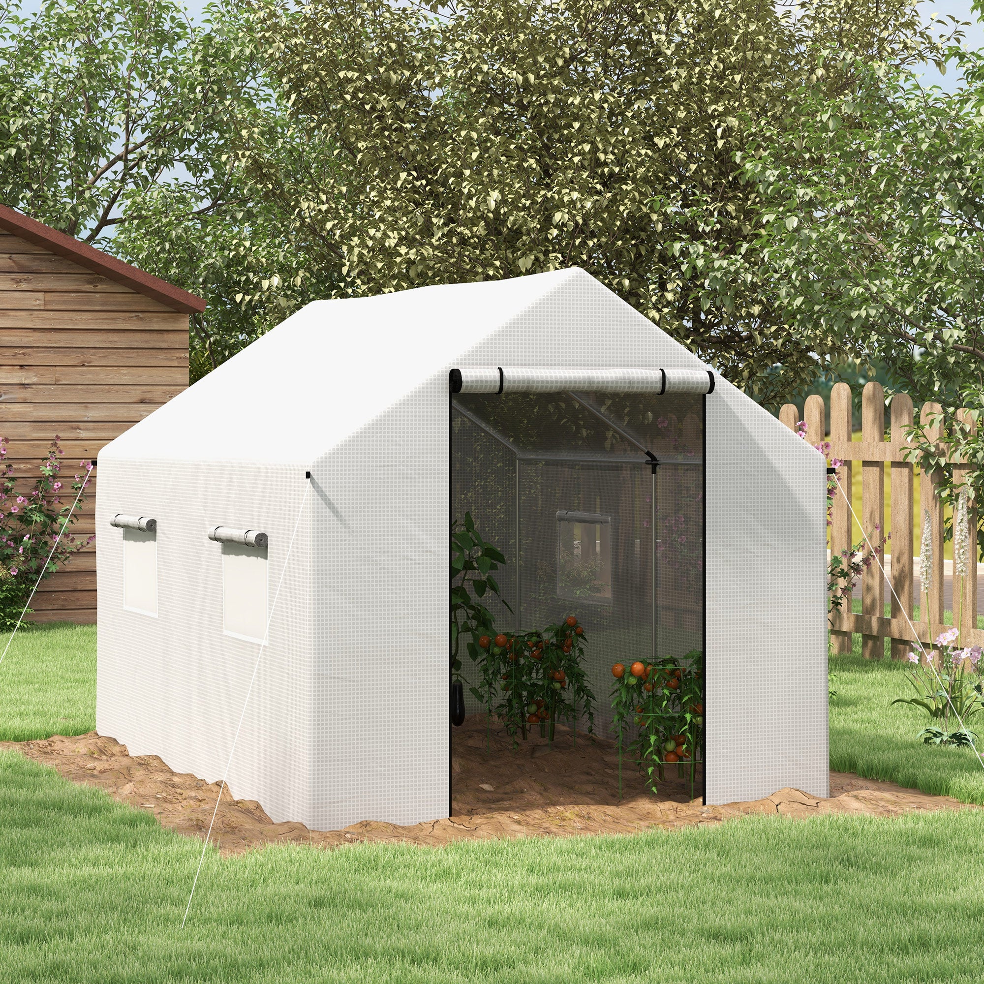 Outsunny Polyethylene Walk-in Polytunnel Greenhouse, 2 x 3(m), White - anydaydirect