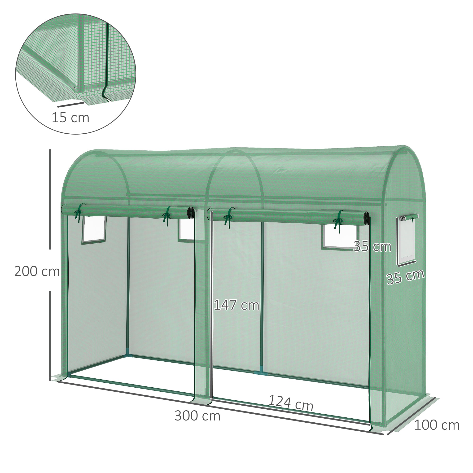 Outsunny Garden Plant Tomato Growth Greenhouse W/ Double Doors & 4 Windows PE Cover Steel Frame Green, 3L x 1W x 2H (m) - anydaydirect