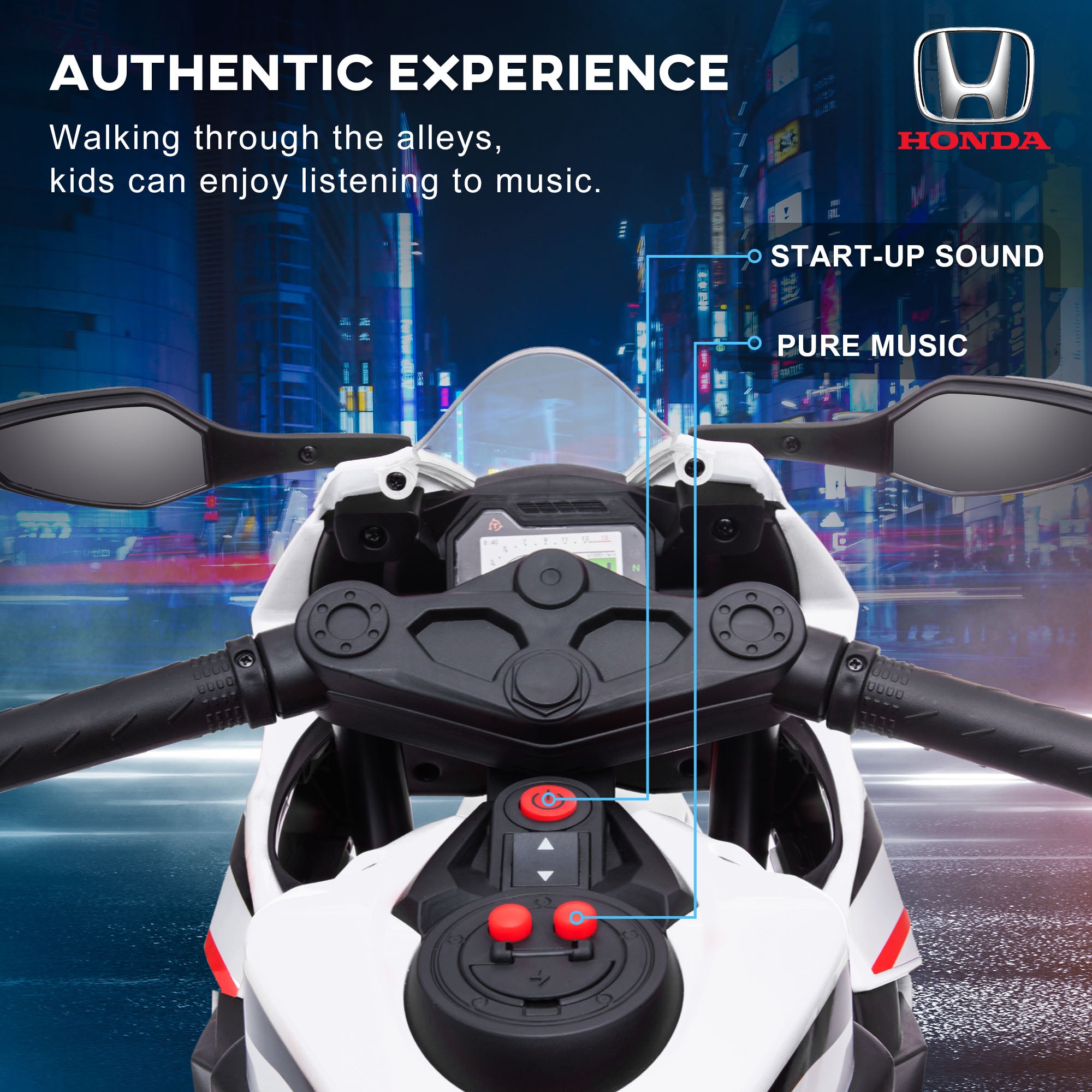 HOMCOM Electric Ride On Motorcycle with Headlights Music, 6V Battery Powered Kids Motorcycle Vehicle with Training Wheels, for 3-5 Years Old, White - anydaydirect