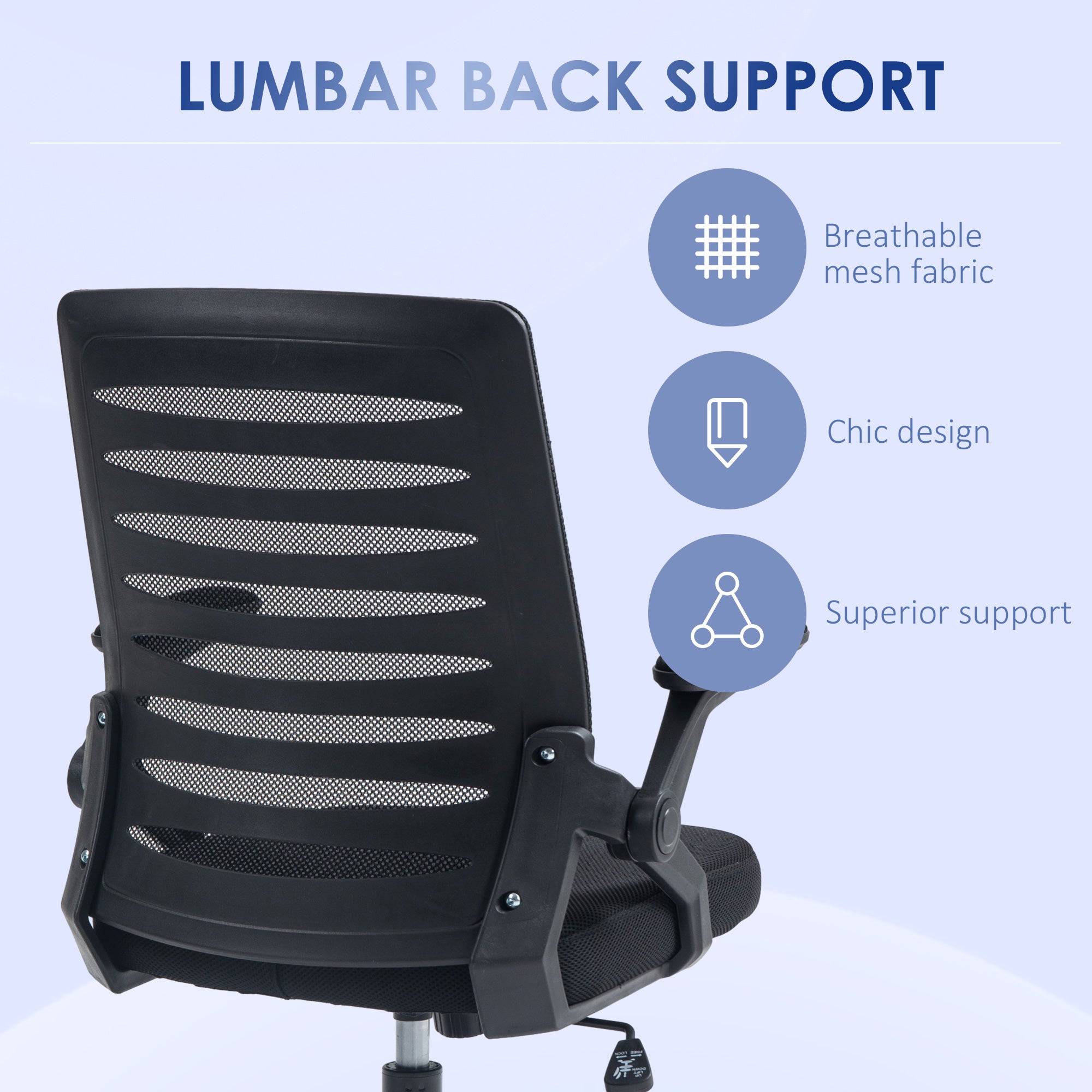 Vinsetto 44-53.5cm Adjustable Height Work Chair, with Mesh Back - Black - anydaydirect
