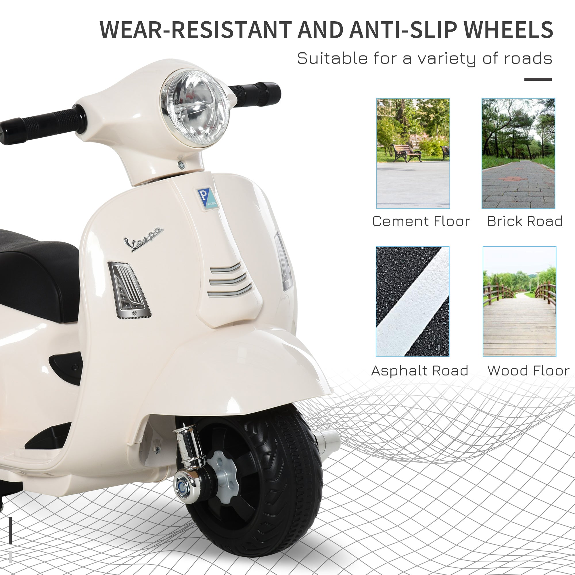 HOMCOM Vespa Licensed Kids Ride On Motorcycle 6V Battery Powered Electric Trike Toys for 18-36 Months with Horn Headlight White - anydaydirect