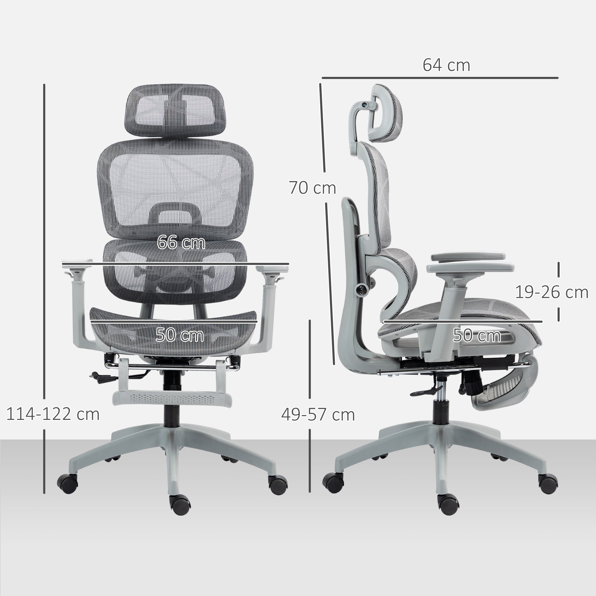 HOMCOM Multi-Adjustable Mesh Office Chair - Grey - anydaydirect