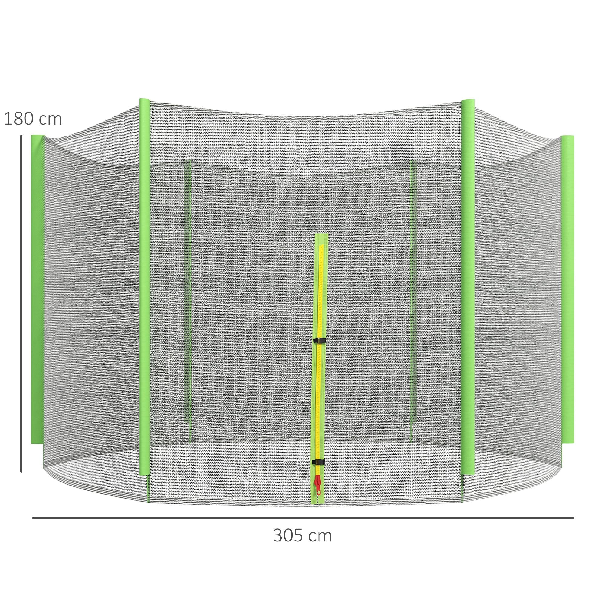 SPORTNOW 10ft Trampoline Net Replacement with 6 Plastic Pole Covers, Weather-Resistant Trampoline Netting Replacement with Zipped Entrance, Poles Not Included, Green - anydaydirect