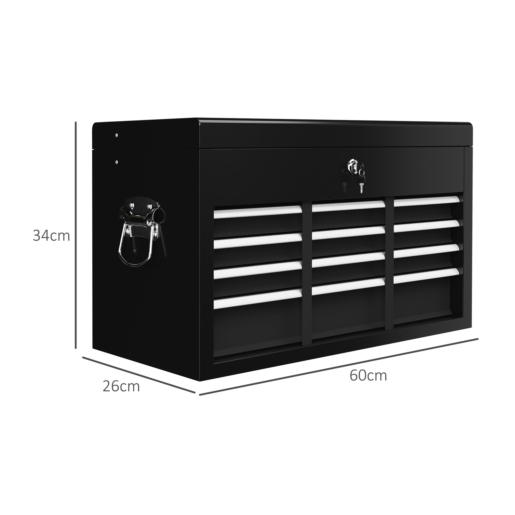 HOMCOM Steel Six Drawer Tool Storage Carry Chest, with Lock and Keys - Black - anydaydirect