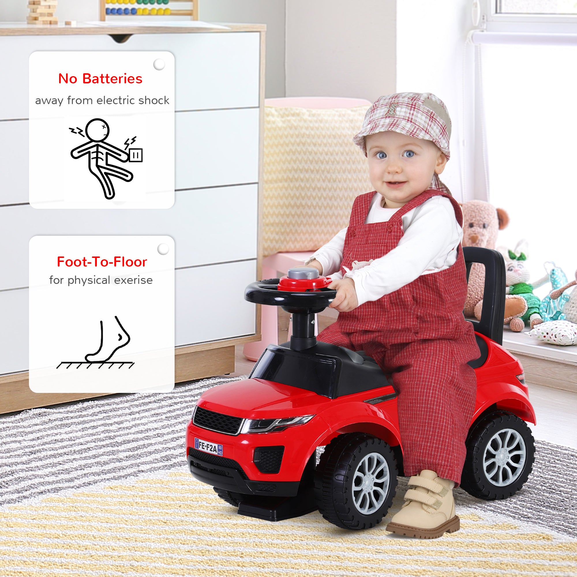 HOMCOM 3-in-1 Ride On Car Foot To Floor Slider Toddler w/ Horn Steering Wheel NO POWER Manual Under Seat Storage Safe Design Red - anydaydirect