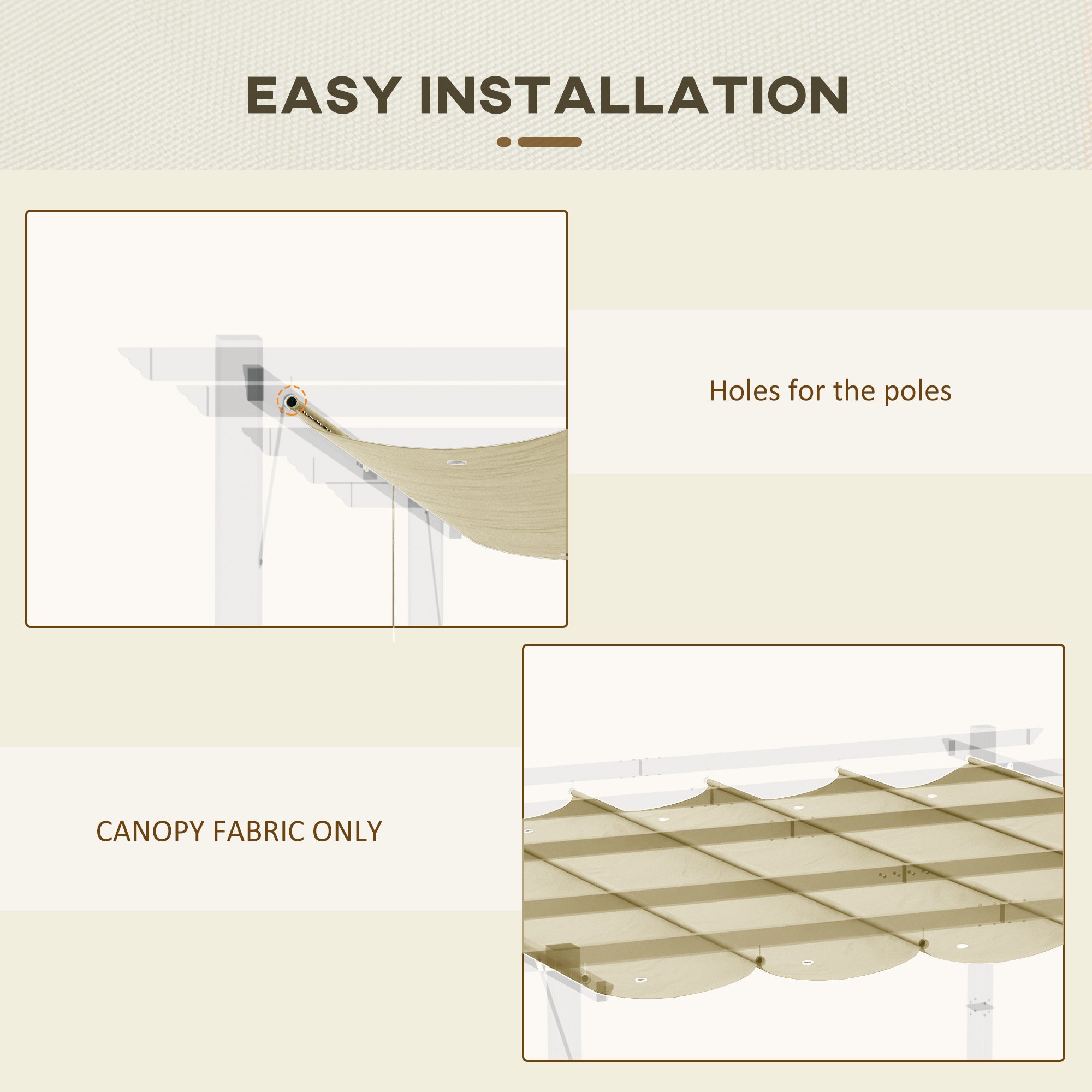 Outsunny Retractable Pergola Shade Cover, Replacement Canopy Fabric for 3 x 3 (m) Pergola, Gazebo Retractable Roof, Beige - anydaydirect