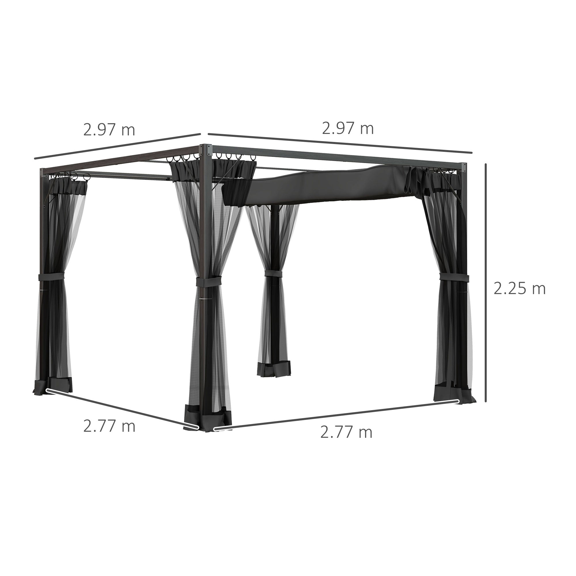 Outsunny 3 x 3m Aluminium Frame Pergola, with Retractable Roof - Dark Grey - anydaydirect