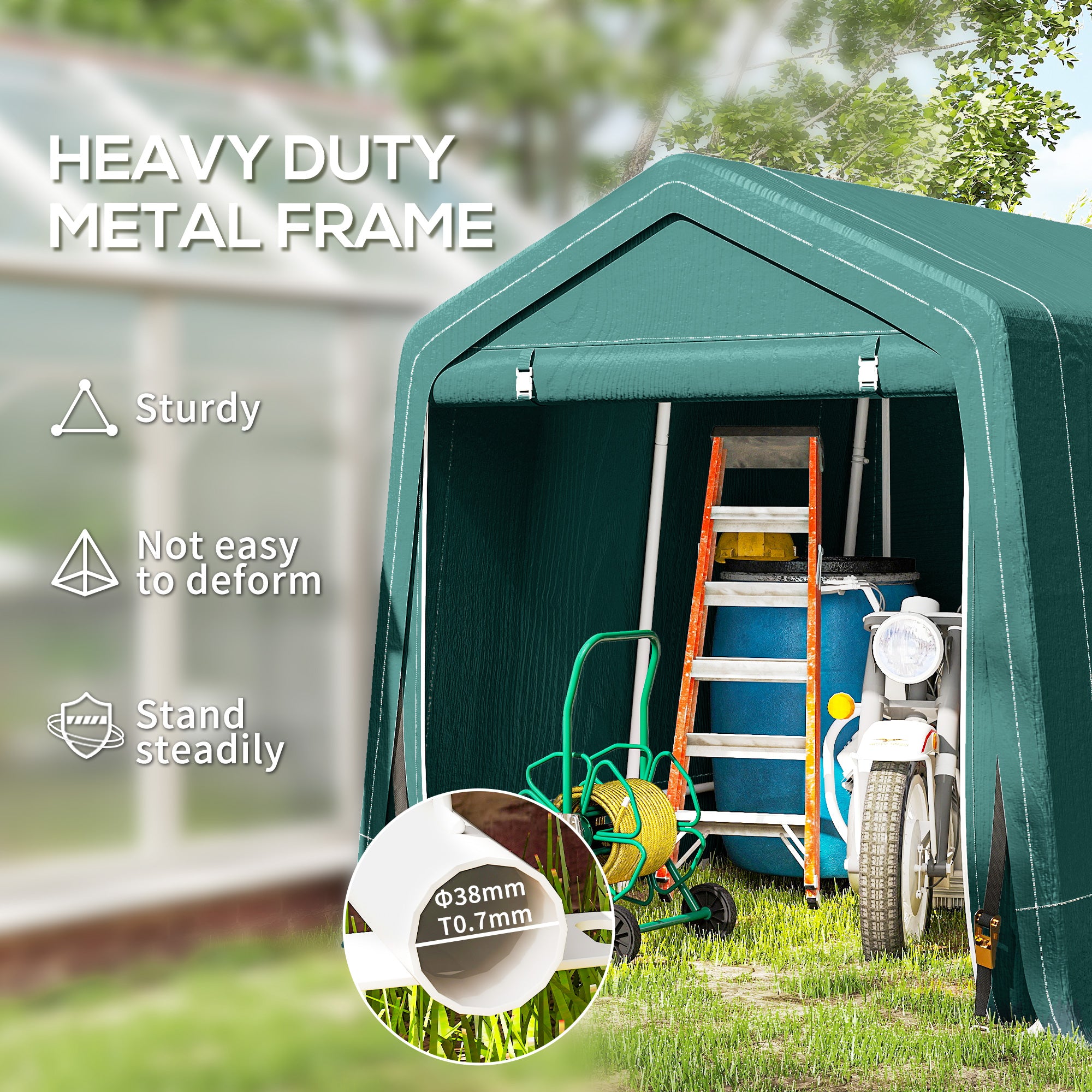 Outsunny 8 x 6.5 ft Outdoor Garden Storage Shed, Waterproof Bike Tent with Double Roll-up Zipper Door for Garden Tools, Green - anydaydirect