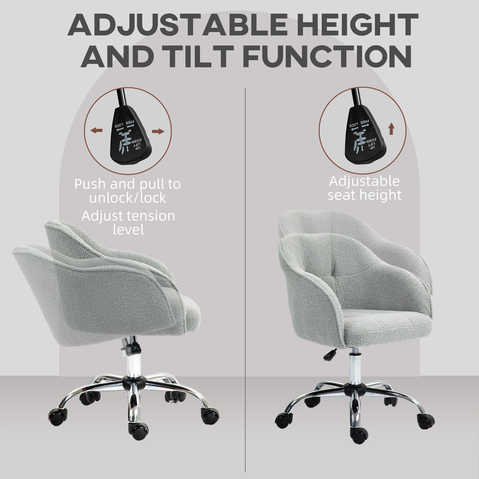 HOMCOM Teddy Fleece Swivel Office Chair - Grey - anydaydirect