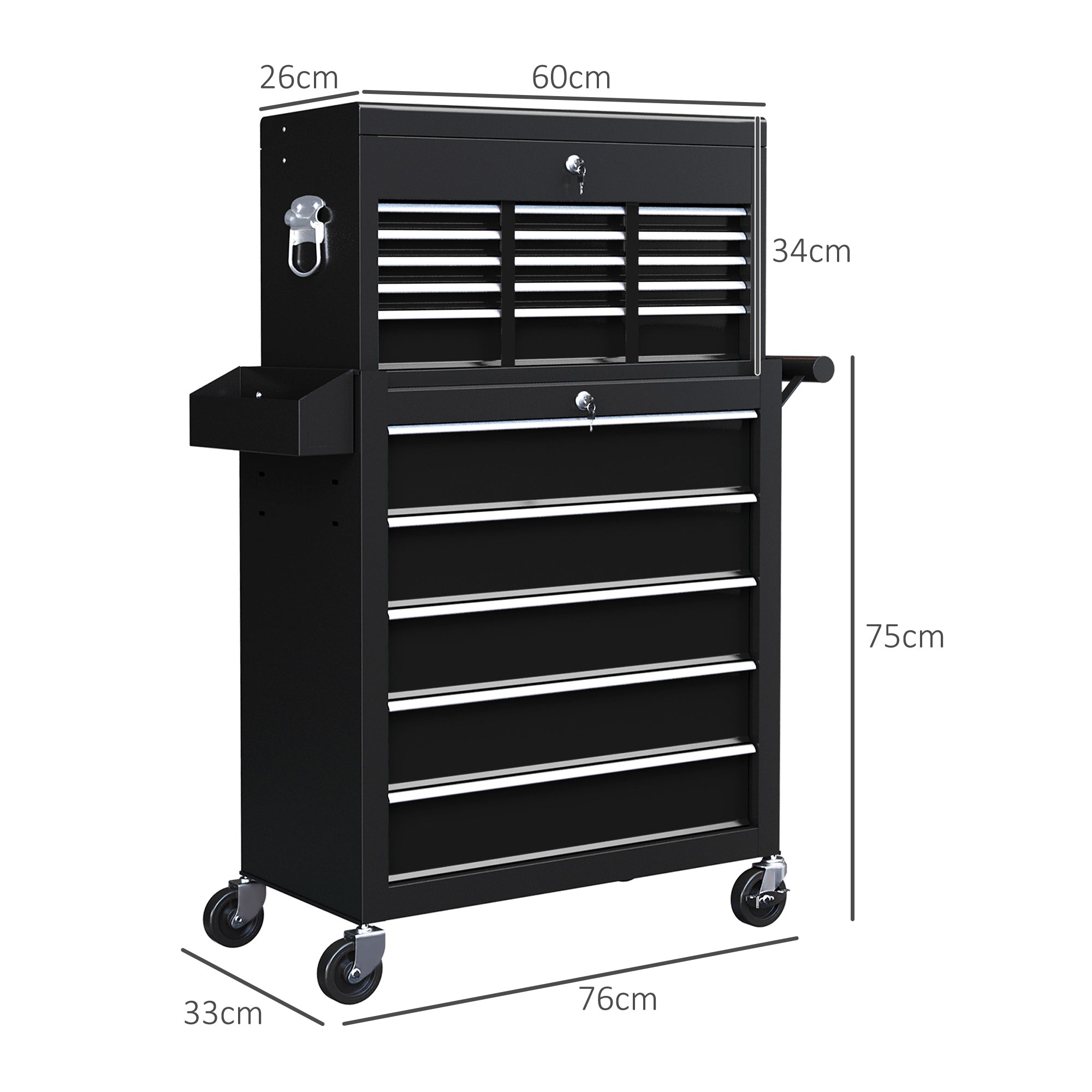 HOMCOM 14 Drawer, Two-Part Tool Storage Chest on Wheels - Black - anydaydirect