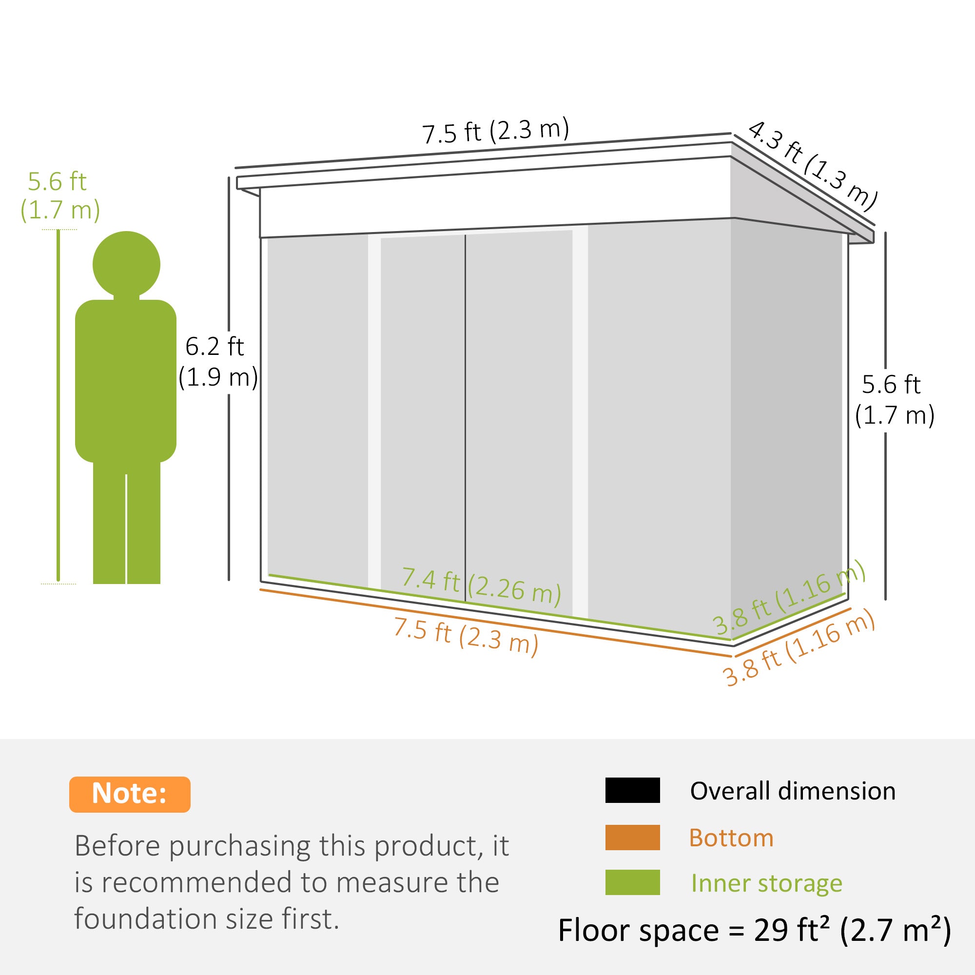 Outsunny 7.6 x 4.3ft Garden Storage Shed w/ Sliding Door Ventilation Window Sloped Roof Gardening Tool Storage Green - anydaydirect