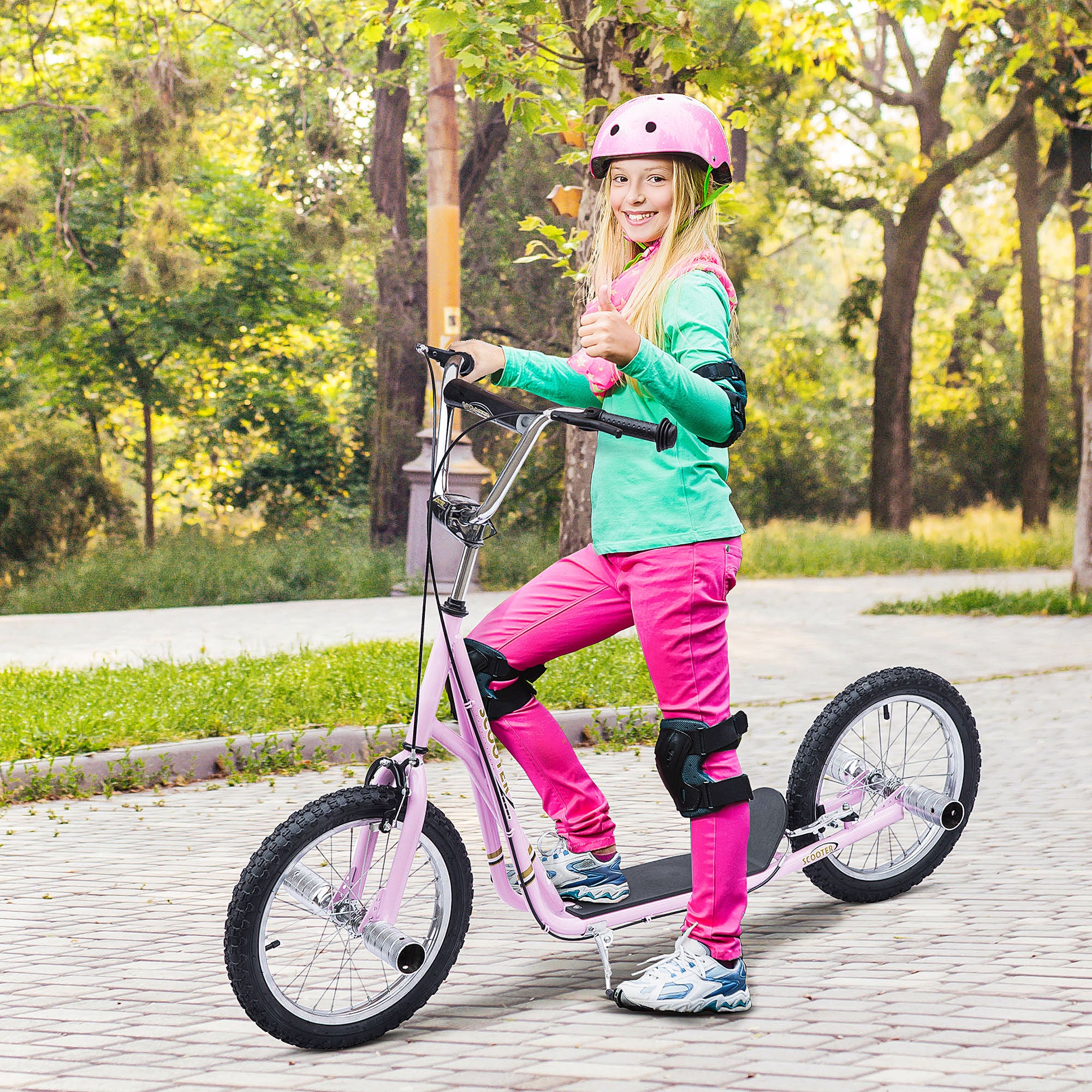 HOMCOM Youth Scooter Adult Teen Push Scooter Kids Children Stunt Scooter Bike Bicycle Ride On 16" Pneumatic Tyres , Pink - anydaydirect