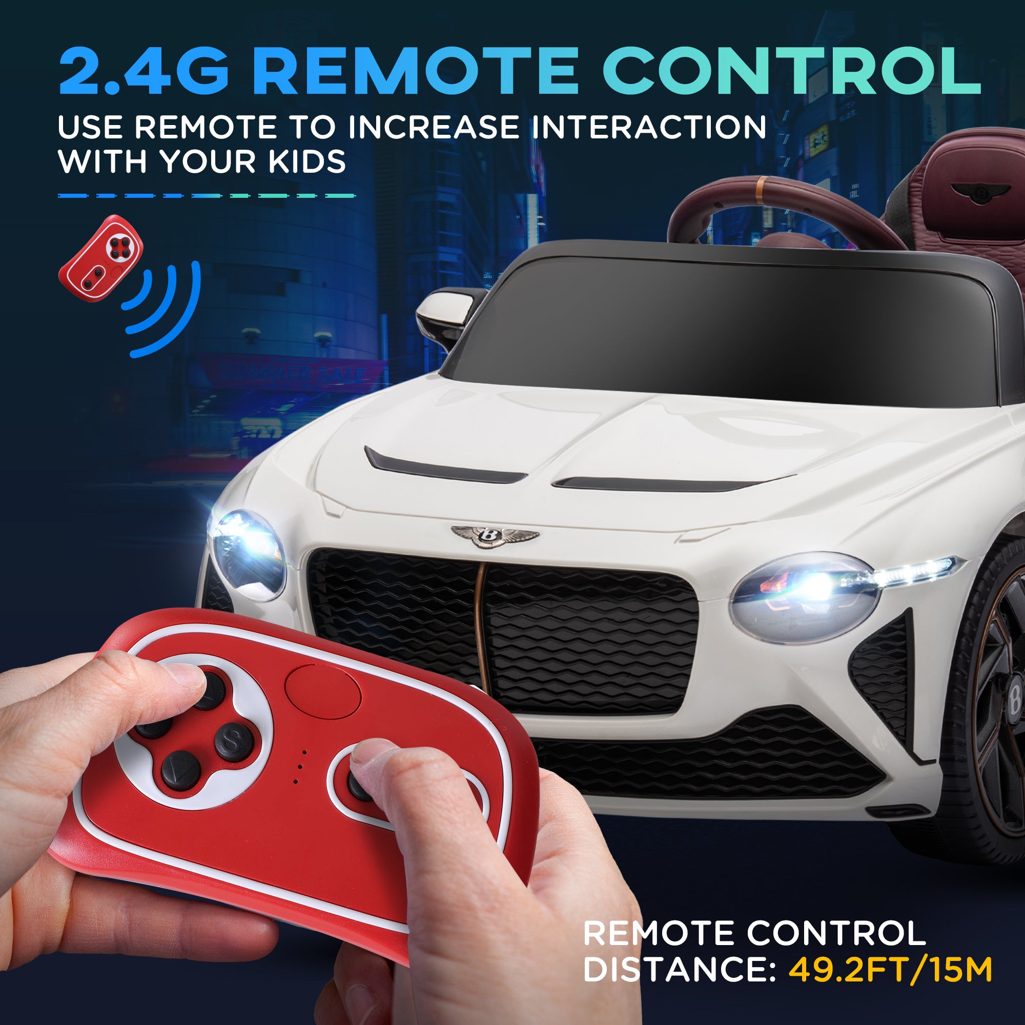 Bentley Bacalar Licensed 12V Kids Electric Ride on Car w/ Remote Control, HOMCOM Powered Electric Car w/ Portable Battery Aged 3-5 - anydaydirect