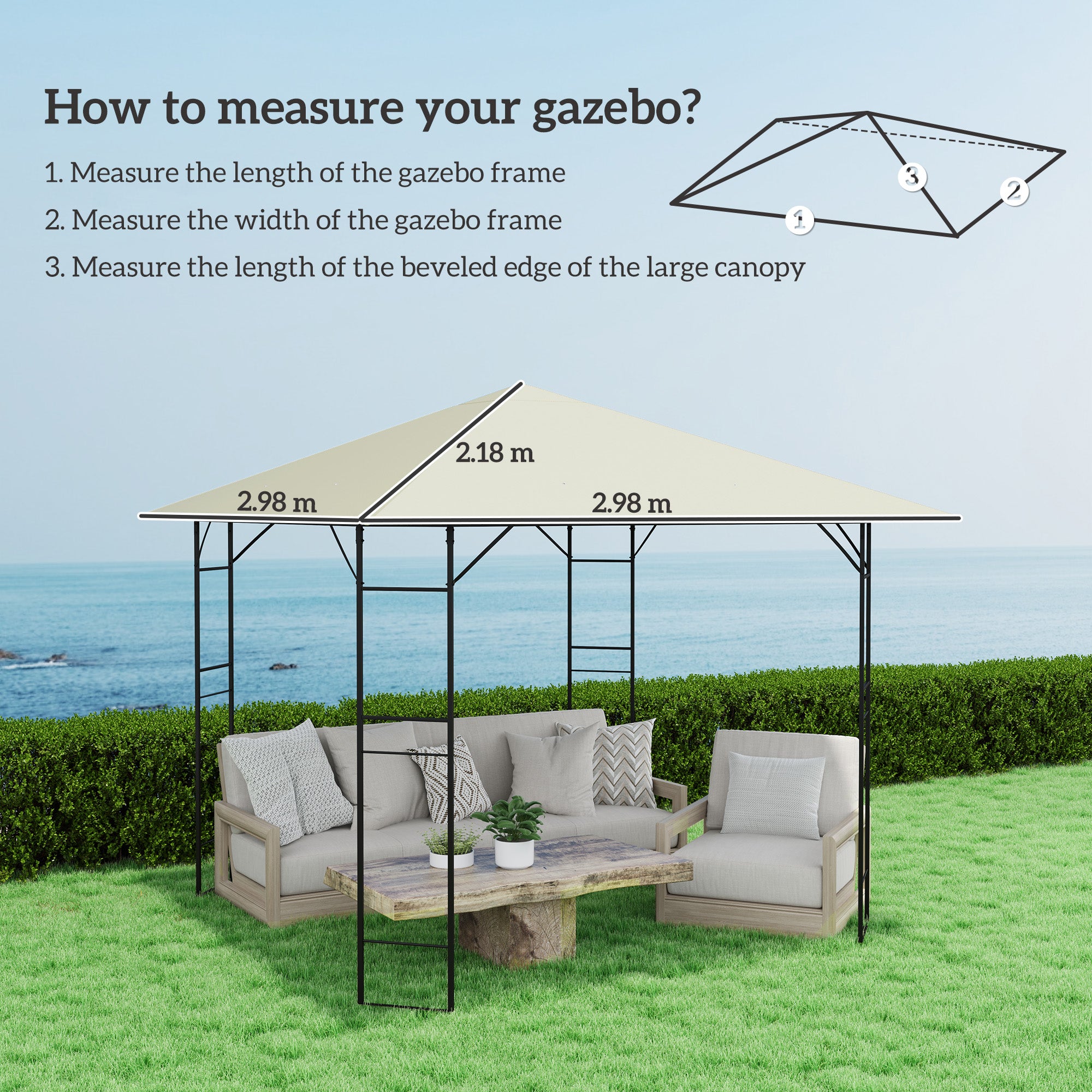Outsunny 3 x 3(m) Gazebo Canopy Replacement, for 01-0867 - Cream - anydaydirect