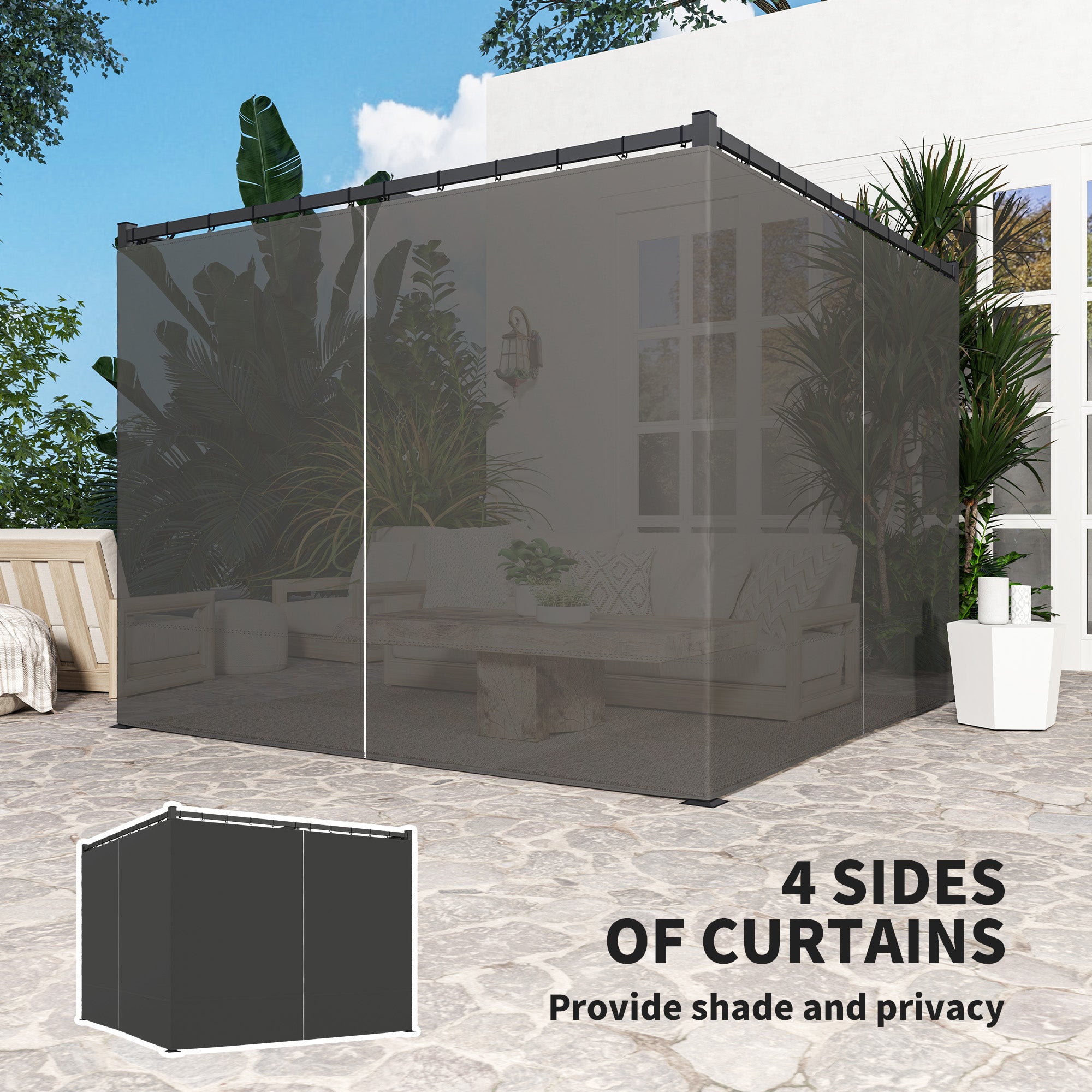 Outsunny 3 x 3(m) Retractable Pergola, Garden Gazebo Shelter with Curtains, for Grill, Patio, Deck, Charcoal Grey - anydaydirect