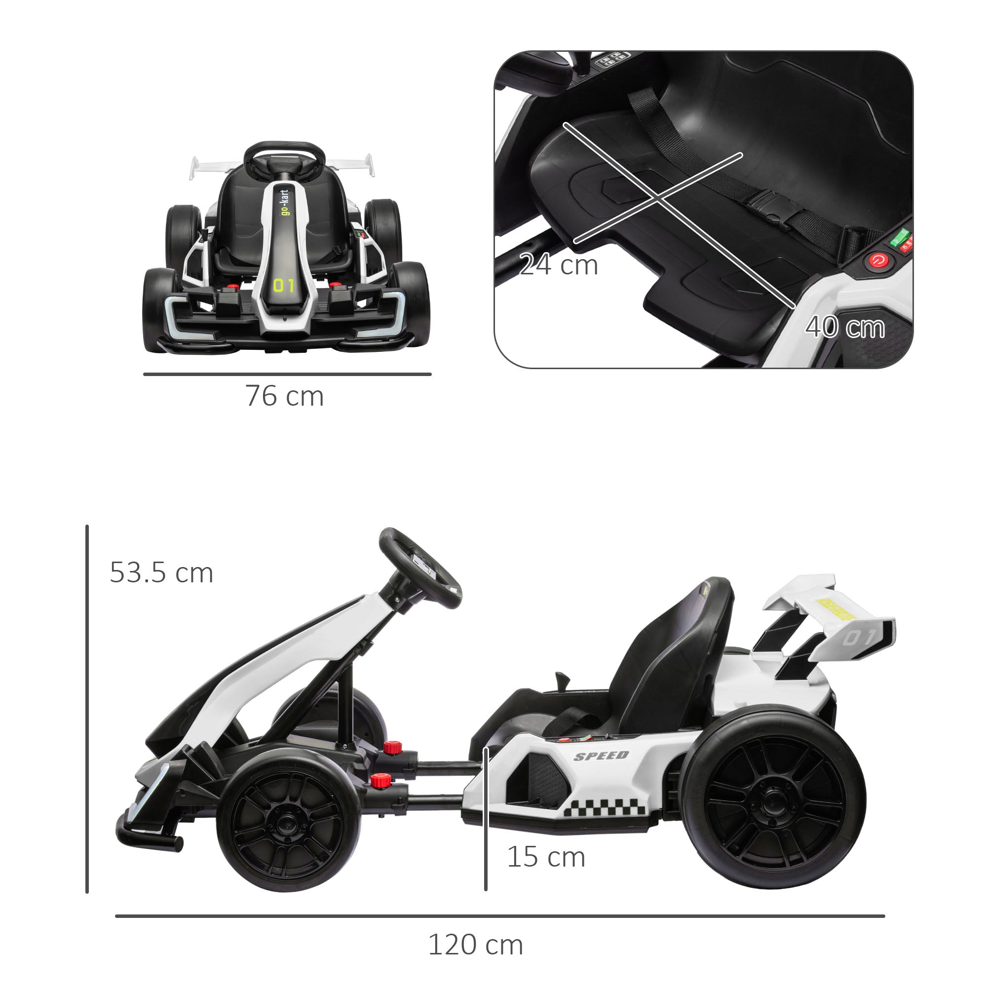 HOMCOM 24V Electric Go Kart for Kids with Adjustable Seat for 6-12 Years Old, White - anydaydirect