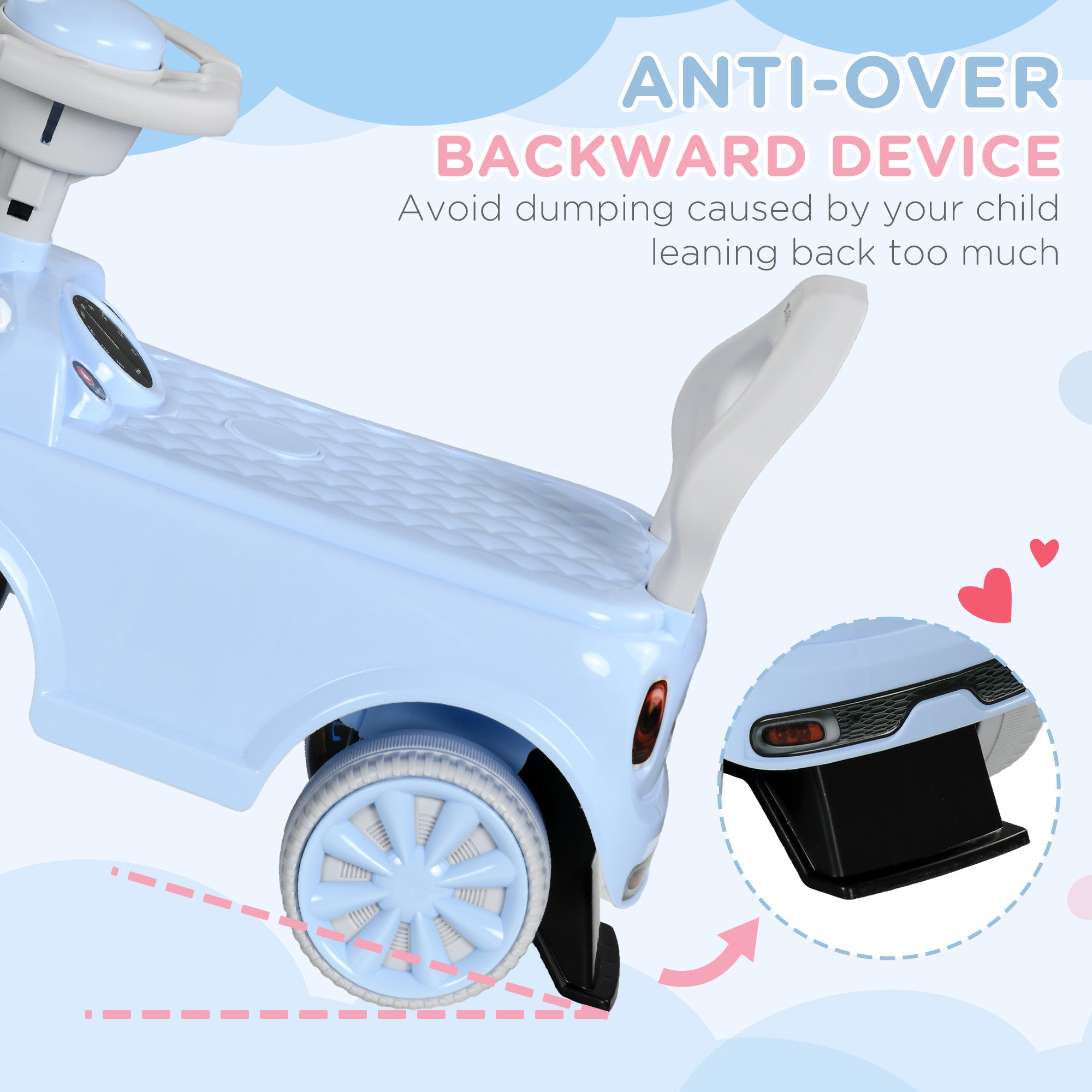 AIYAPLAY Foot To Floor Ride On Car Sliding Car w/ Air Horn, Anti-Over-Backwards, 18 to 36 Months - Light Blue - anydaydirect