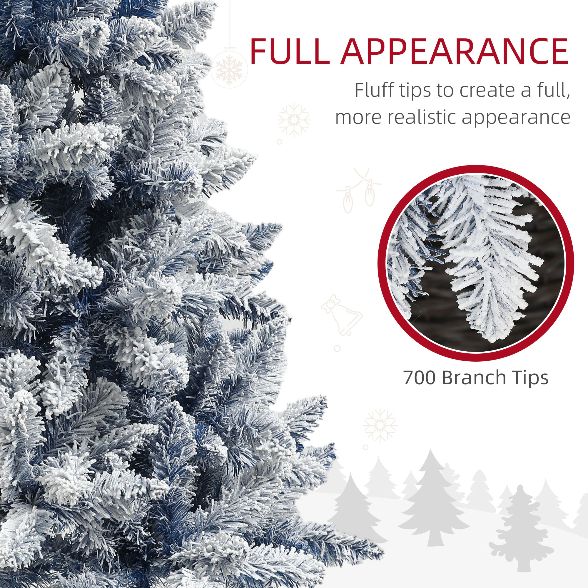 HOMCOM 6ft Flocked Artificial Christmas Tree with 700 Snow Frosted Tips, Metal Stand, Snowy Hinged Xmas Tree, Blue - anydaydirect