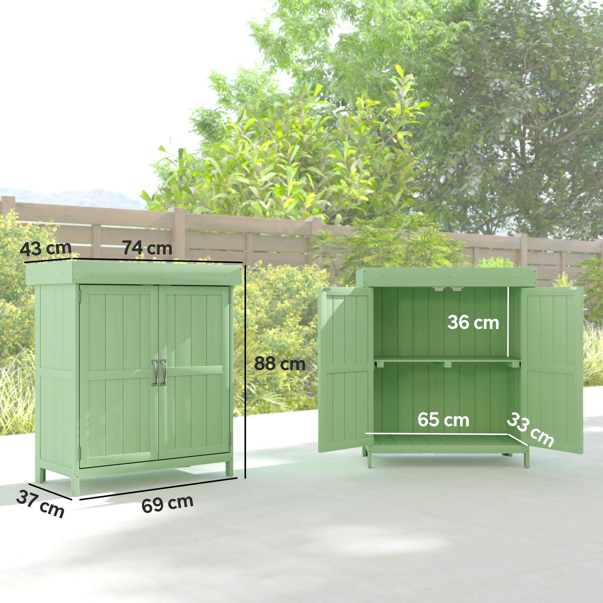 Outsunny Small Shed, Wooden Garden Shed with Openable Hinged Roof and Removable Shelf, 74 x 43 x 88 cm, Light Green - anydaydirect