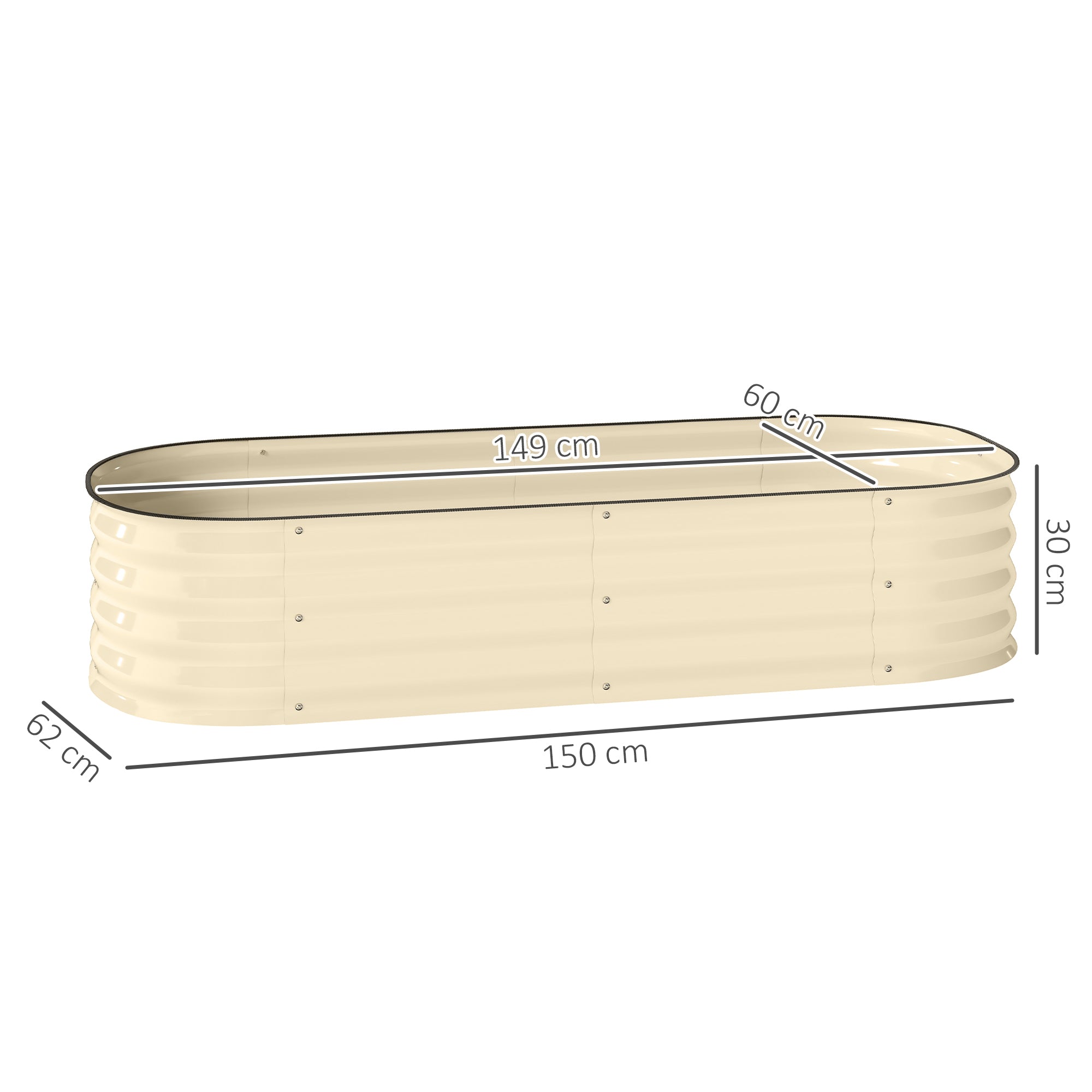 Outsunny Galvanised Raised Garden Bed, Metal Planter Box with Safety Edging, for Flowers, Herbs, Succulents, Cream White - anydaydirect