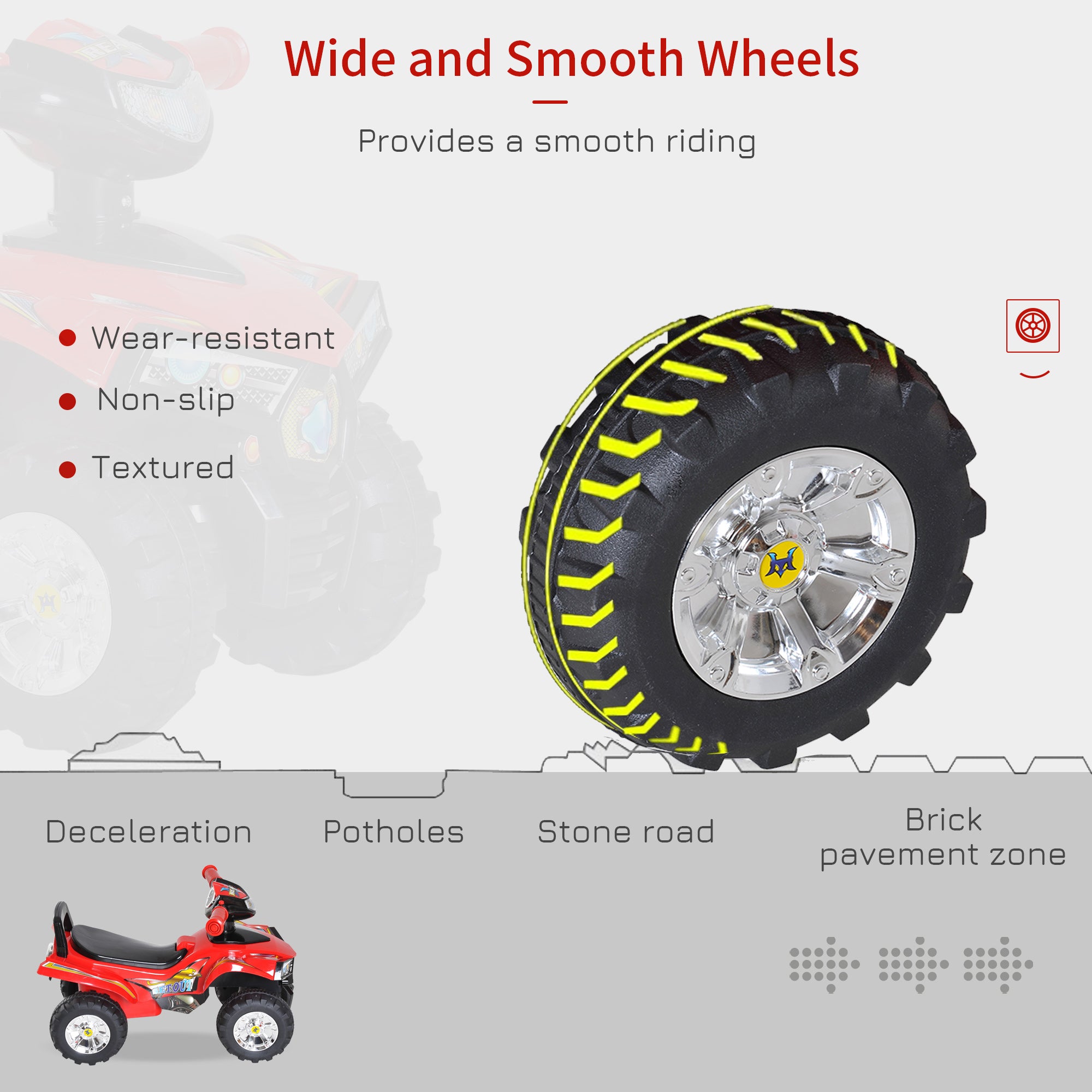 HOMCOM Kids Ride On Quad Bike, 60Lx38Wx42H cm-Red - anydaydirect