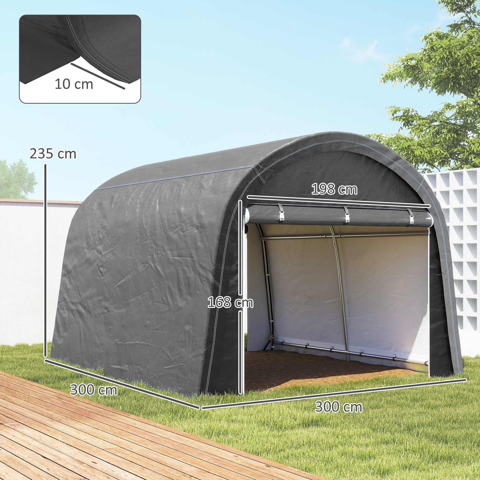 Outsunny 3 x 3(m) Garden Storage Tent, Heavy Duty Outdoor Shed, Waterproof Portable Shed Storage Shelter with Galvanised Steel Frame for Bike, Motorcycle, Garden Tools, Grey - anydaydirect