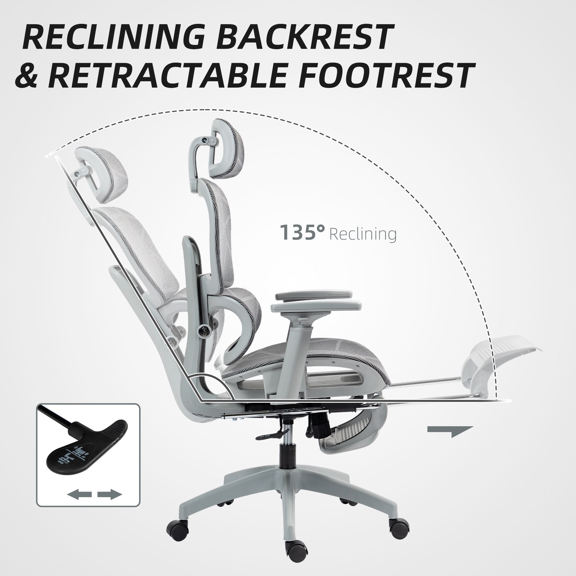 HOMCOM Multi-Adjustable Mesh Office Chair - Grey - anydaydirect