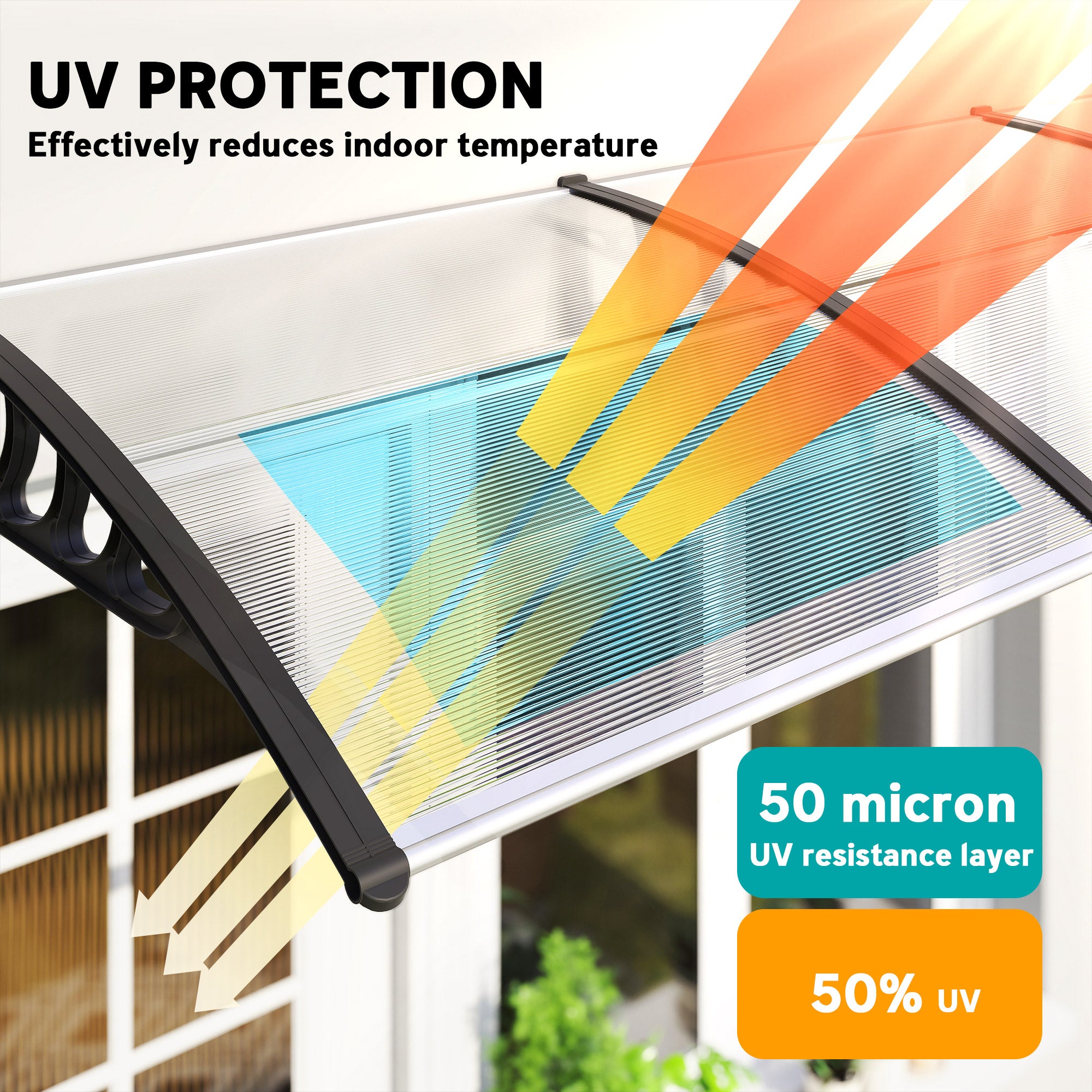 Outsunny Front Door Canopy, Outdoor Awning, Rain Shelter, 303 x 96cm , Clear - anydaydirect