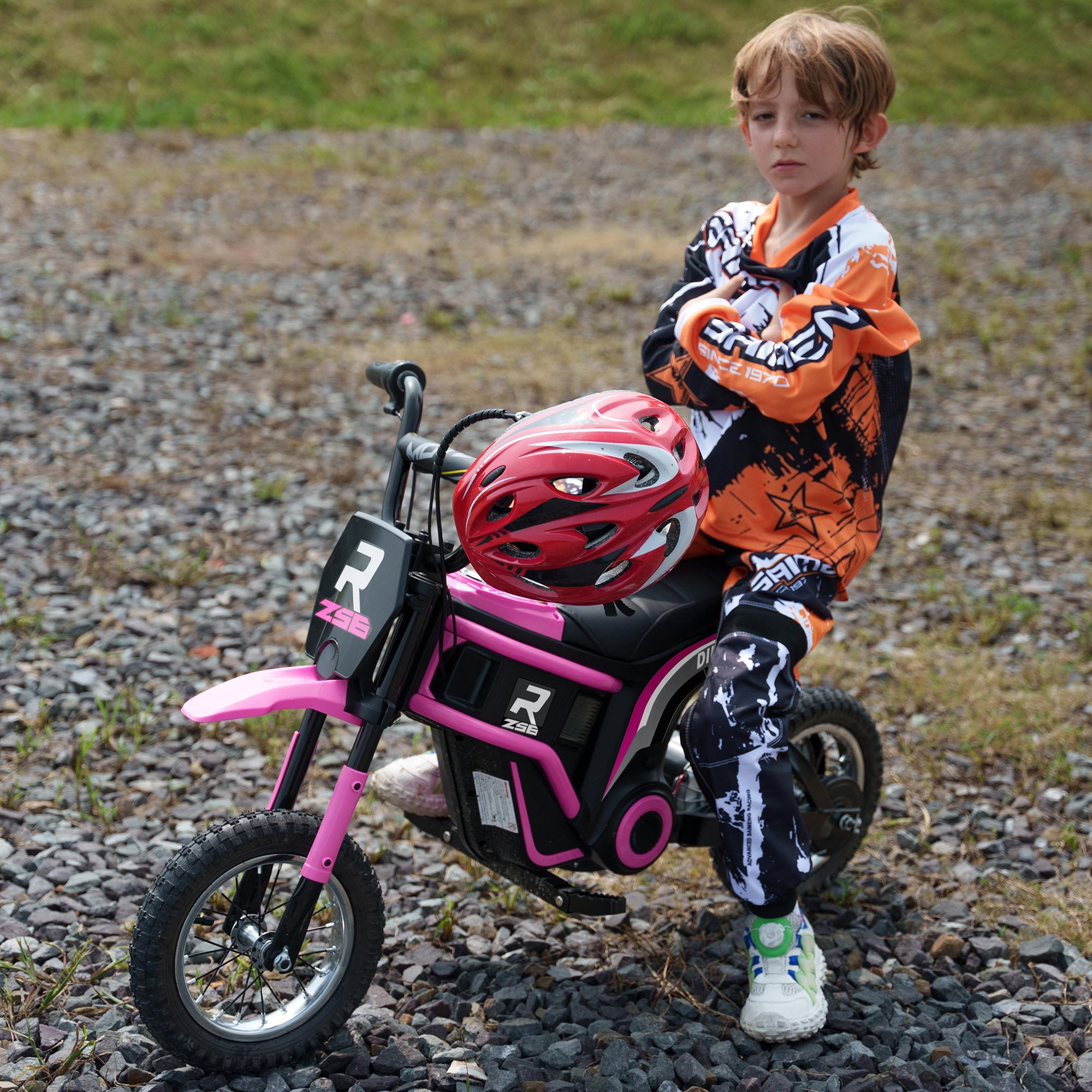 HOMCOM 24V Electric Motorbike, Dirt Bike with Twist Grip Throttle, Music Horn, 12" Pneumatic Tyres, 16 Km/h Max. Speed, Pink - anydaydirect