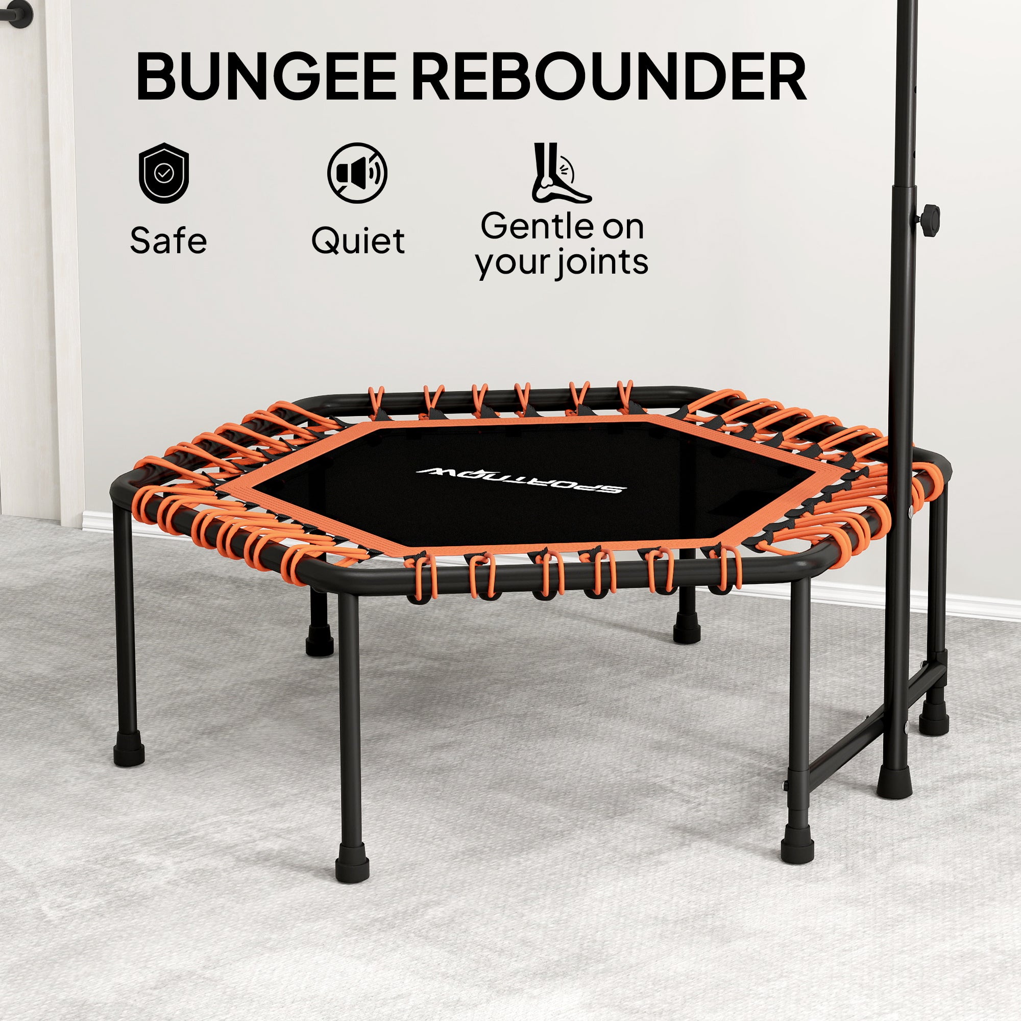 SPORTNOW 45" Rebounder Trampoline for Adults, Quiet Bungee Rebounder with LED Lights and Adjustable Handle, Orange - anydaydirect