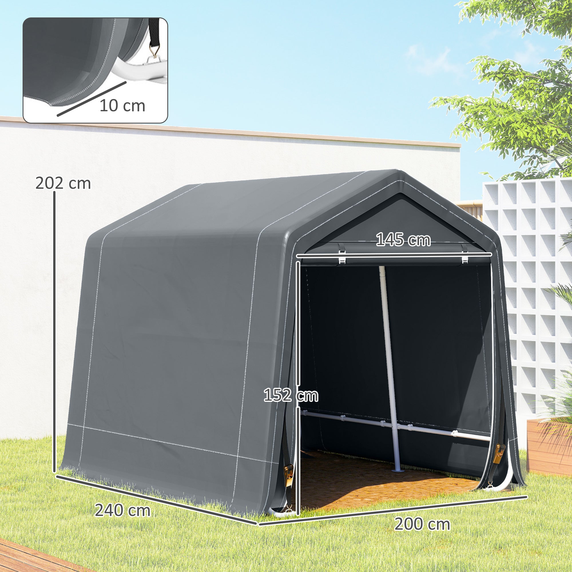 Outsunny 8 x 6.5 ft Outdoor Garden Storage Shed, Waterproof Bike Tent w/ Double Roll-up Zipper Door for Garden Tools, Dark Grey - anydaydirect
