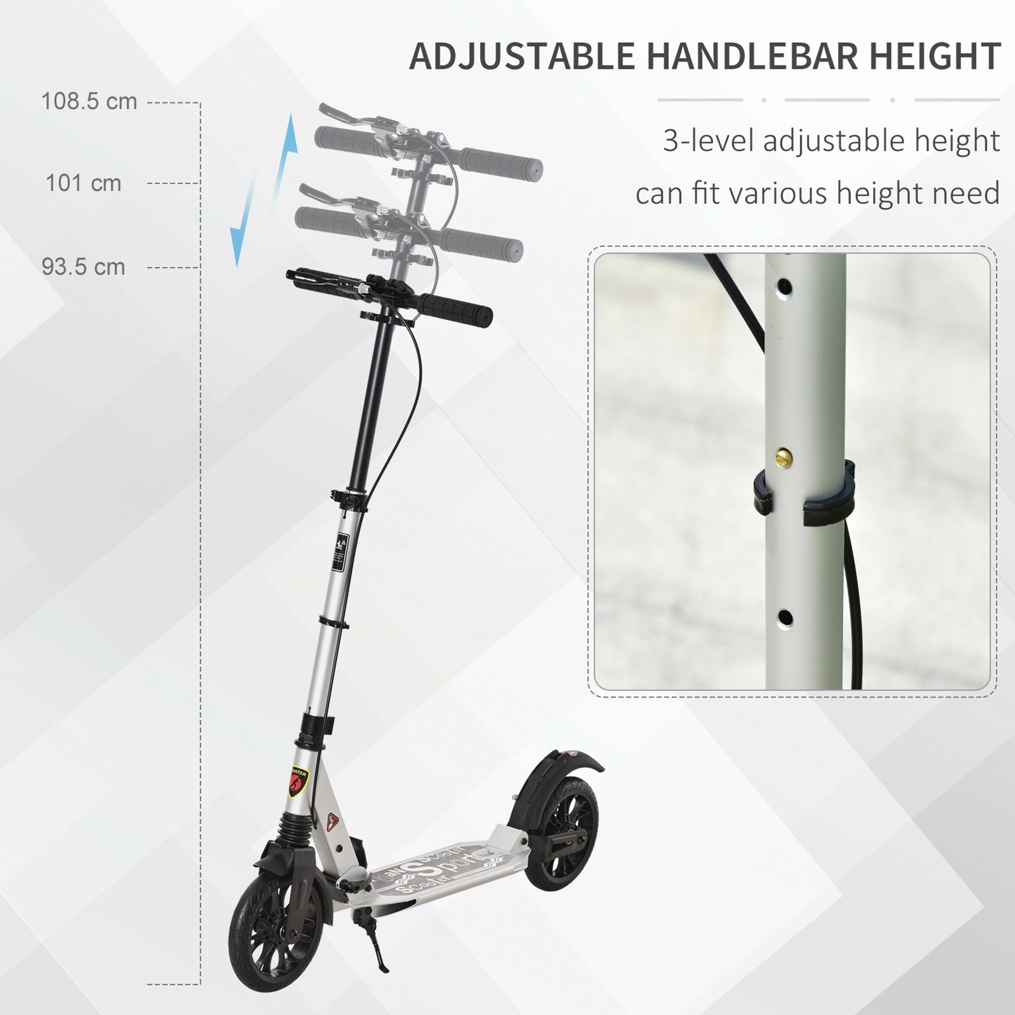 HOMCOM Teen/Adults Aluminium Folding Kick Scooter w/ Shock Mitigation System Silver - anydaydirect