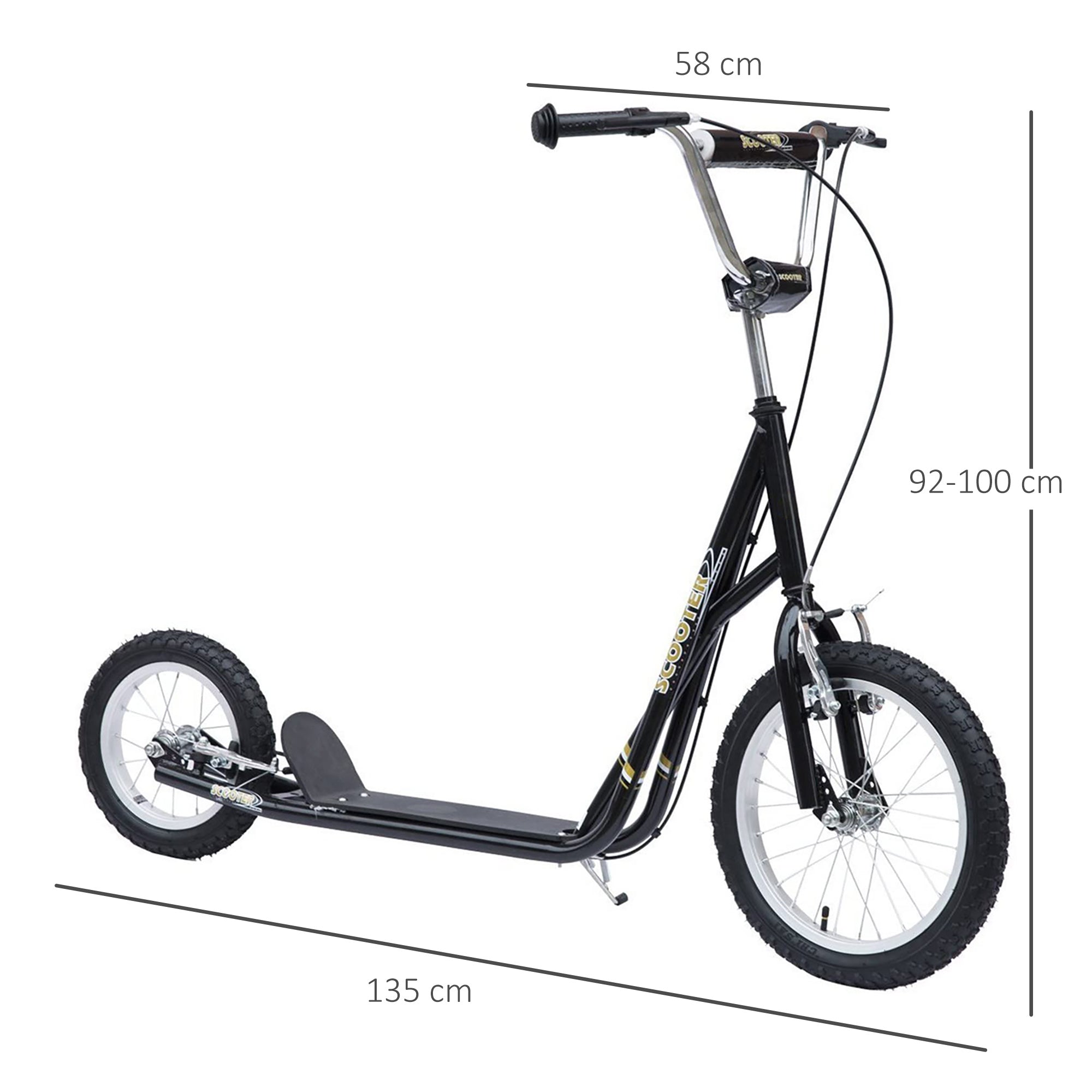 HOMCOM Teen Scooter Push Kick Scooters for Kids with Rubber Wheels Adjustable Handlebar Front Rear Dual Brakes Kickstand, for 5+ Years, Black - anydaydirect