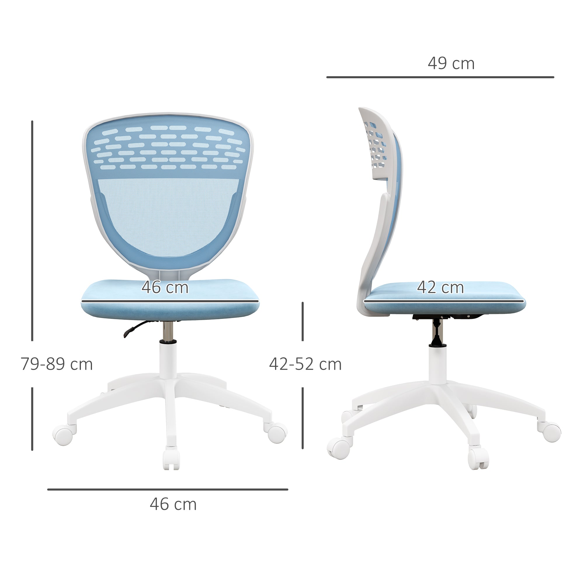 Vinsetto Armless Desk Chair, Mesh Office Chair, Height Adjustable with Swivel Wheels, Blue - anydaydirect