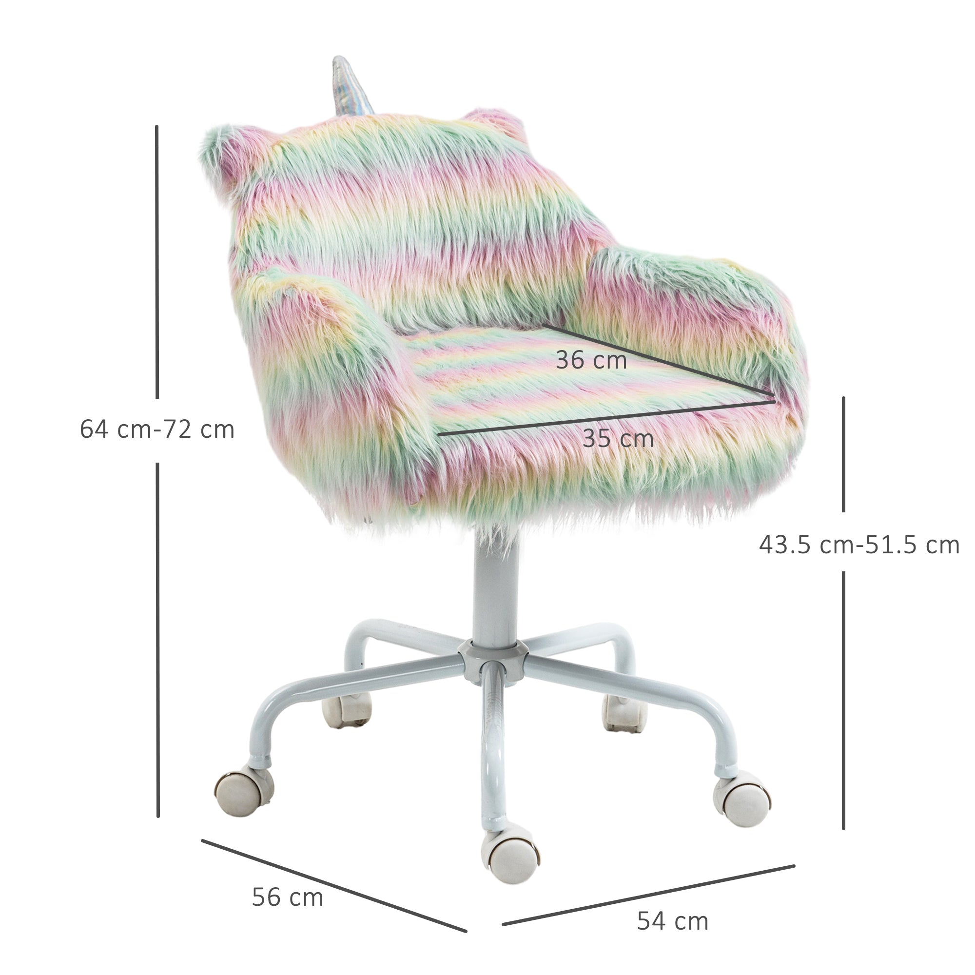 Vinsetto Unicorn Home Office Chair, Height Adjustable Fluffy Desk Chair with Armrests and Swivel Wheels, Colourful - anydaydirect
