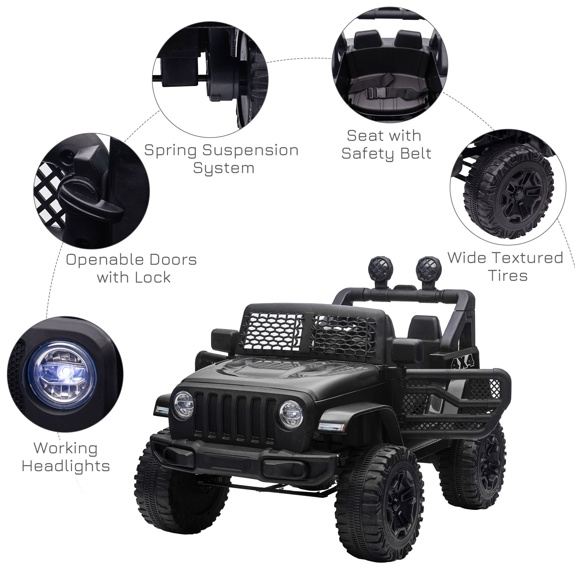 HOMCOM 12V Battery-powered 2 Motors Kids Electric Ride On Car Truck Off-road Toy with Parental Remote Control Horn Lights for 3-6 Years Old Black - anydaydirect