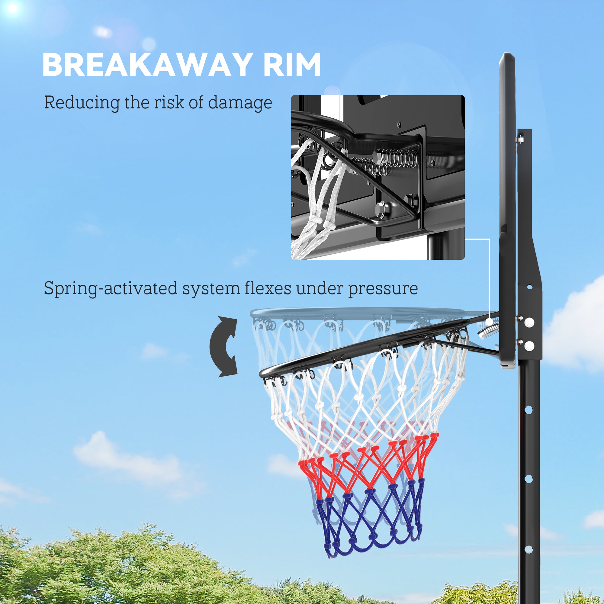 SPORTNOW 2.3-3.05m Basketball Hoop and Stand, with Weighted Base, Wheels, Black - anydaydirect
