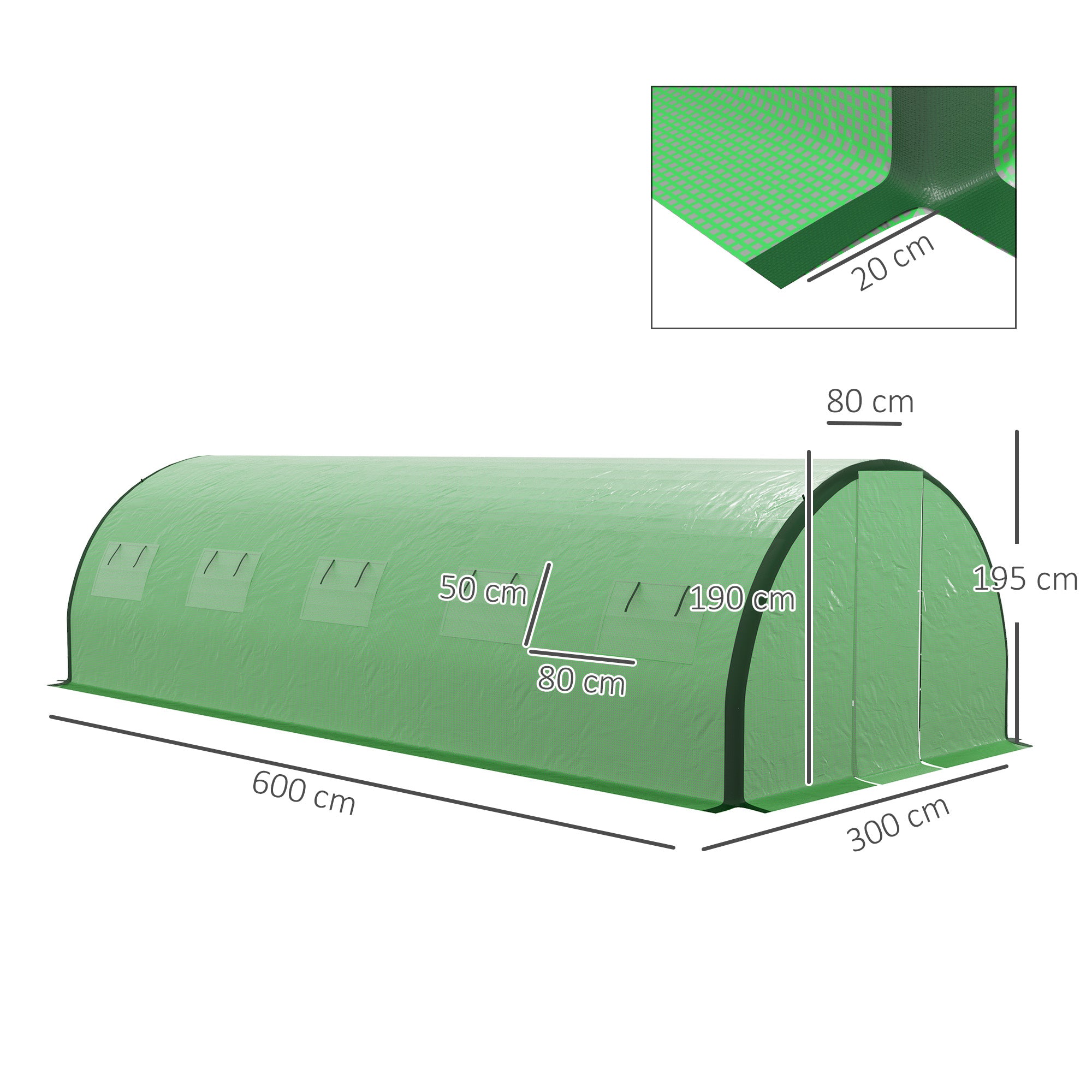 Outsunny Polyethylene Upgraded Structure Walk-in Polytunnel Greenhouse, 6 x 3(m), Green - anydaydirect