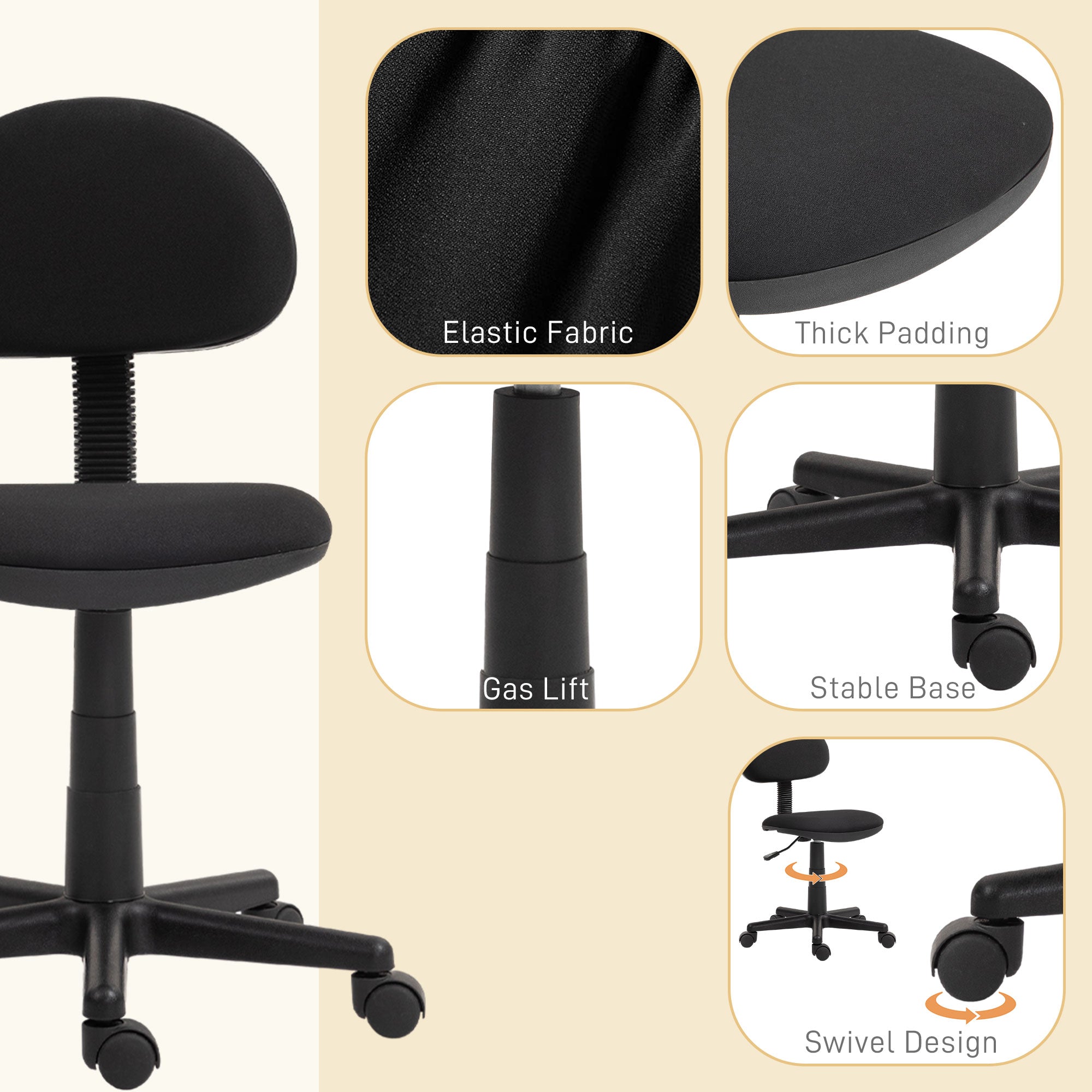 HOMCOM Small Armless Office Chair - Black - anydaydirect