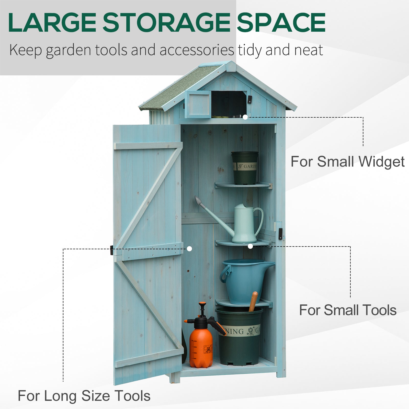 Outsunny Garden Shed Vertical Utility 3 Shelves Shed Wood Outdoor Garden Tool Storage Unit Storage Cabinet, 77 x 54.2 x 179cm - Blue - anydaydirect