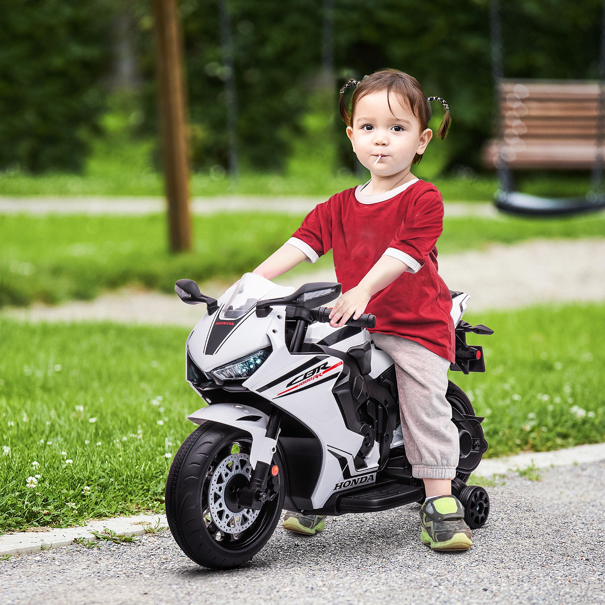 HOMCOM Electric Ride On Motorcycle with Headlights Music, 6V Battery Powered Kids Motorcycle Vehicle with Training Wheels, for 3-5 Years Old, White - anydaydirect