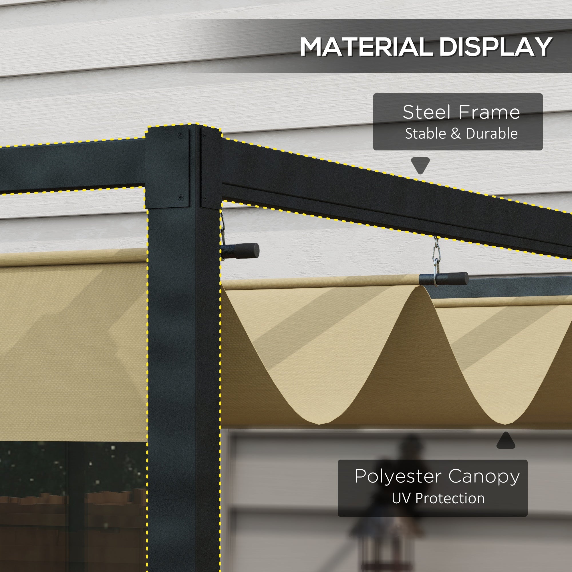 Outsunny 4 x 3(m) Metal Pergola with Retractable Roof, Garden Gazebo Canopy Shelter for Outdoor, Patio, Khaki - anydaydirect