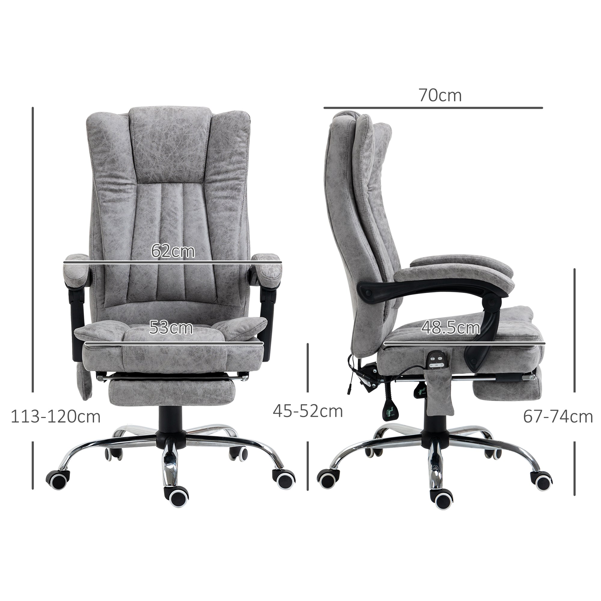 Vinsetto Office Chair with Massage and Heat, Microfibre Reclining Computer Desk Chair with Footrest and Adjustable Height, Swivel Wheels for Home Office, Grey - anydaydirect