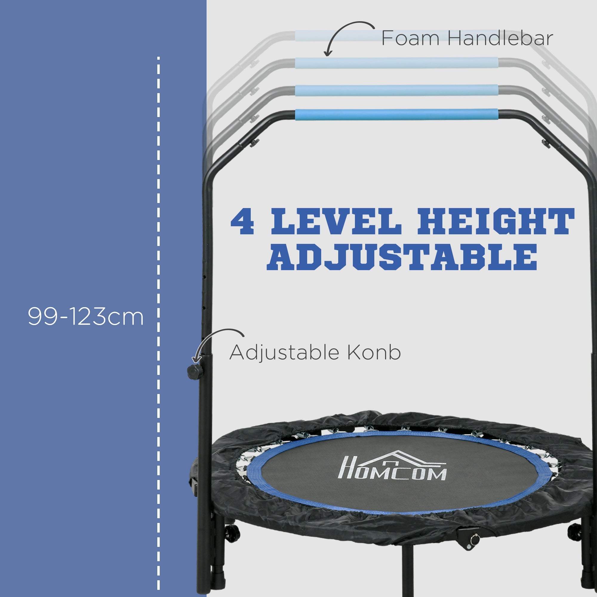 HOMCOM 40" Foldable Mini Fitness Trampoline, with Adjustable Foam Handle, Blue - anydaydirect