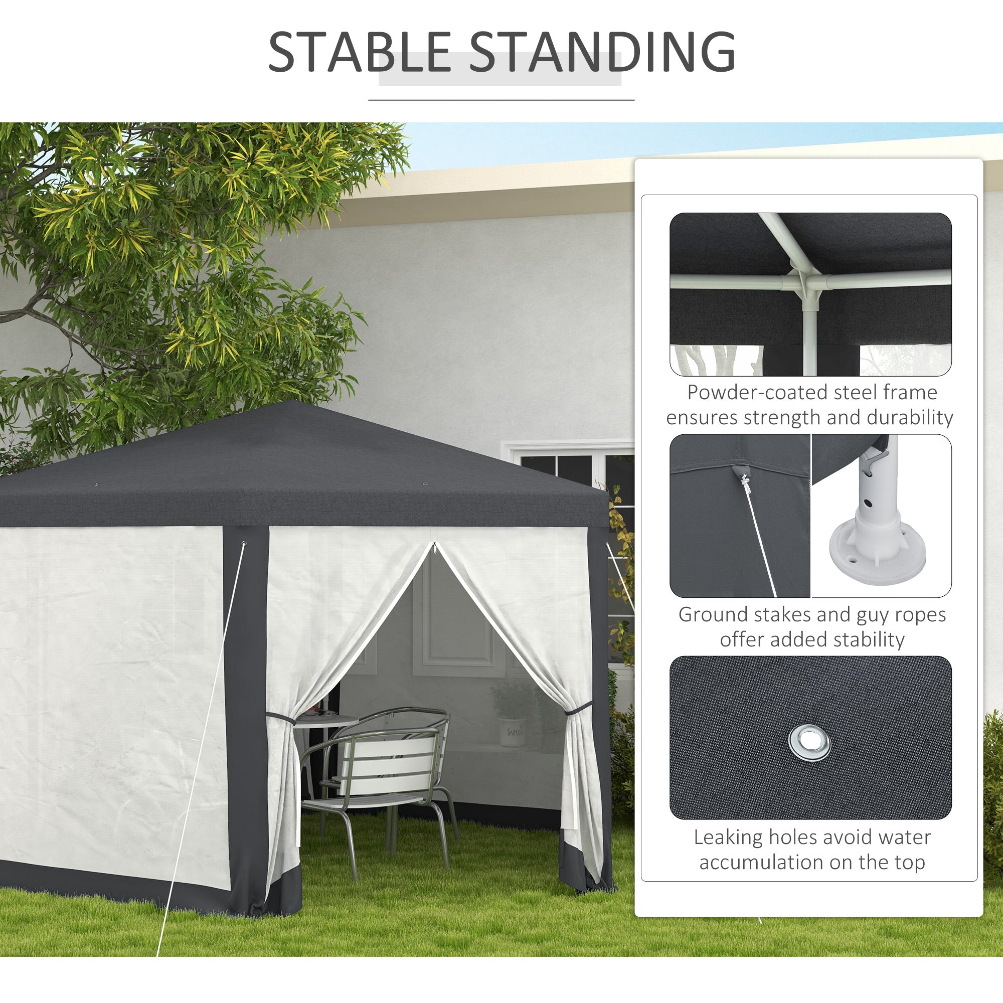 Outsunny 4M Hexagon Gazebo, Netting Party Tent, Patio Canopy Outdoor Event Shelter for Activities, Shade Resistant, Dark Grey - anydaydirect