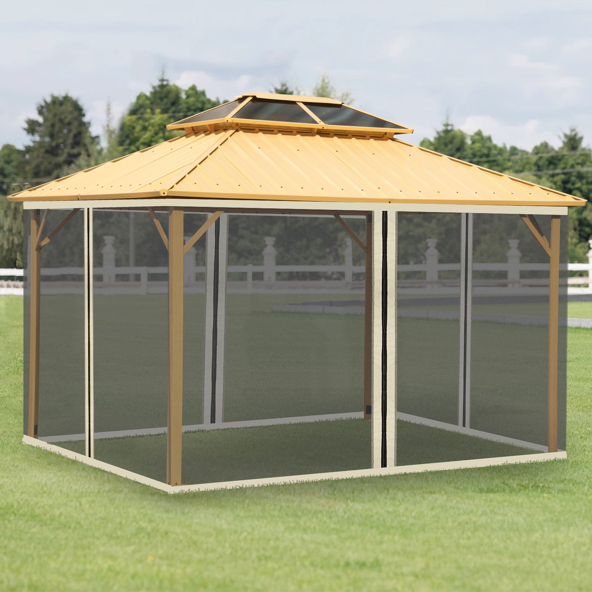 Outsunny 352 x 207cm Universal Replacement Mesh Sidewall Netting for Patio Gazebos and Canopy Tents, (Sidewall Only) Beige - anydaydirect