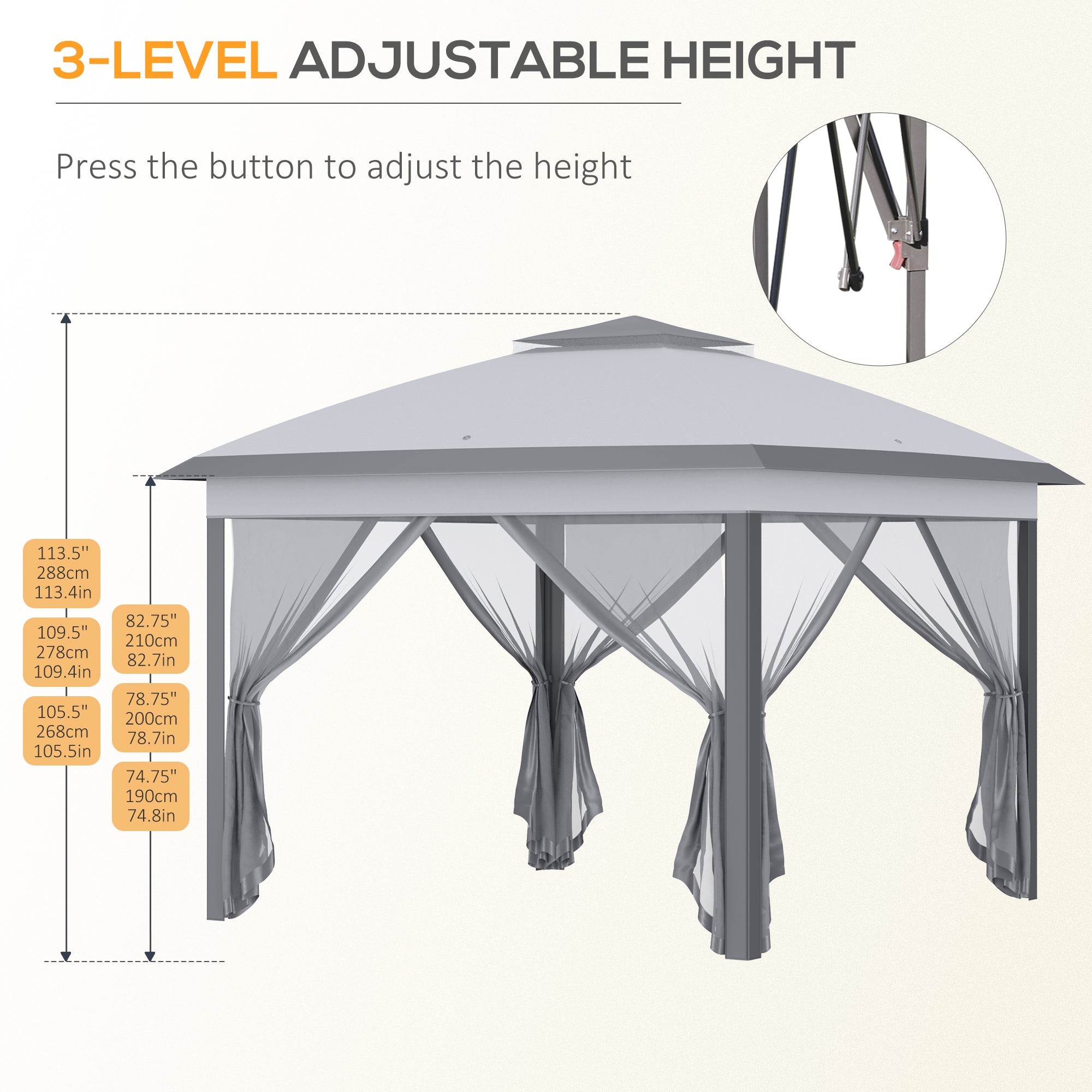 Outsunny 3.3 x 3.3m Pop Up Gazebo, Double Roof Foldable Canopy Tent with Zipped Mesh Sidewalls, Height Adjustable and Carrying Bag, Event Tent for Patio Garden, Grey - anydaydirect