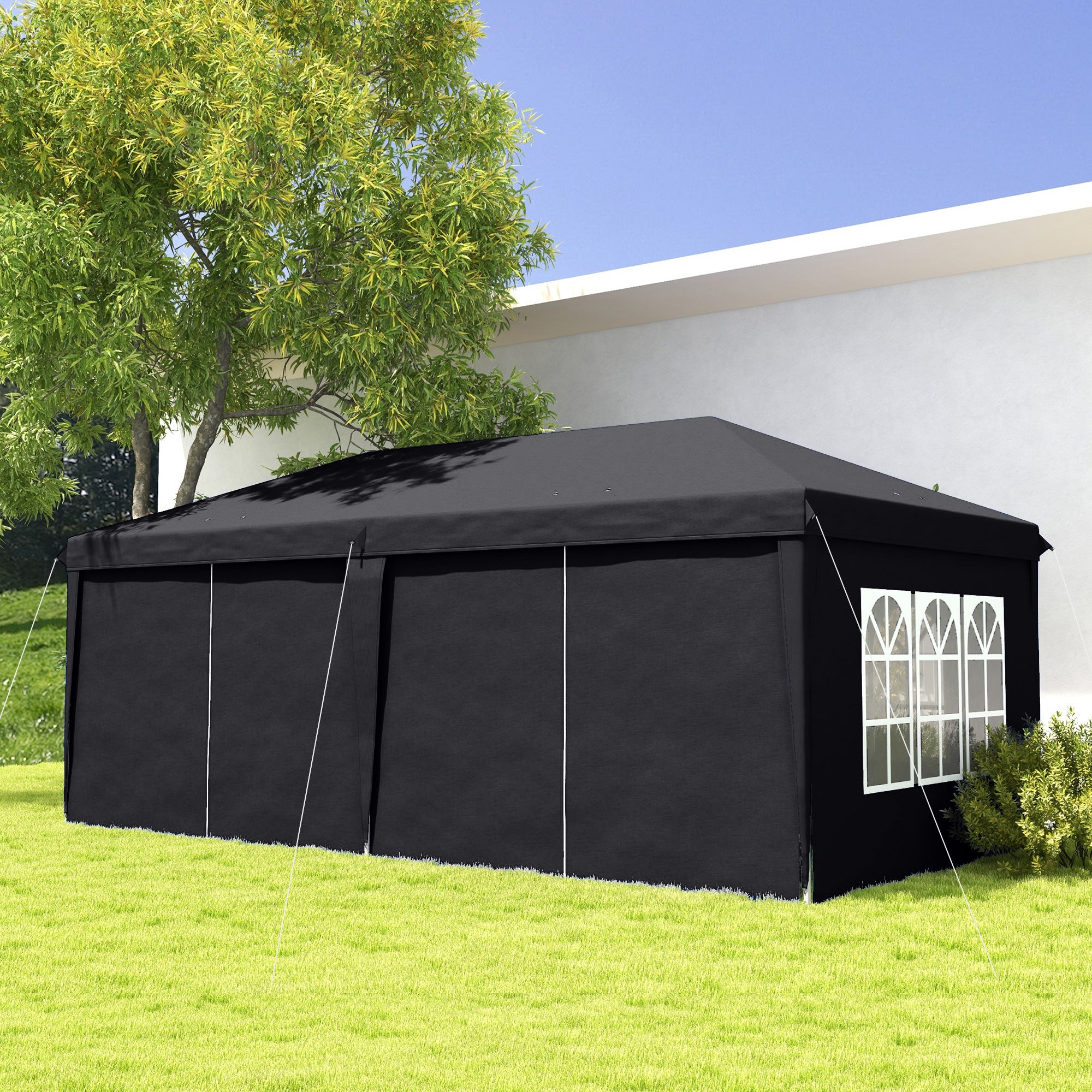Outsunny 3 x 6m Pop-Up Gazebo, with Curtain Walls and Windows - Grey - anydaydirect