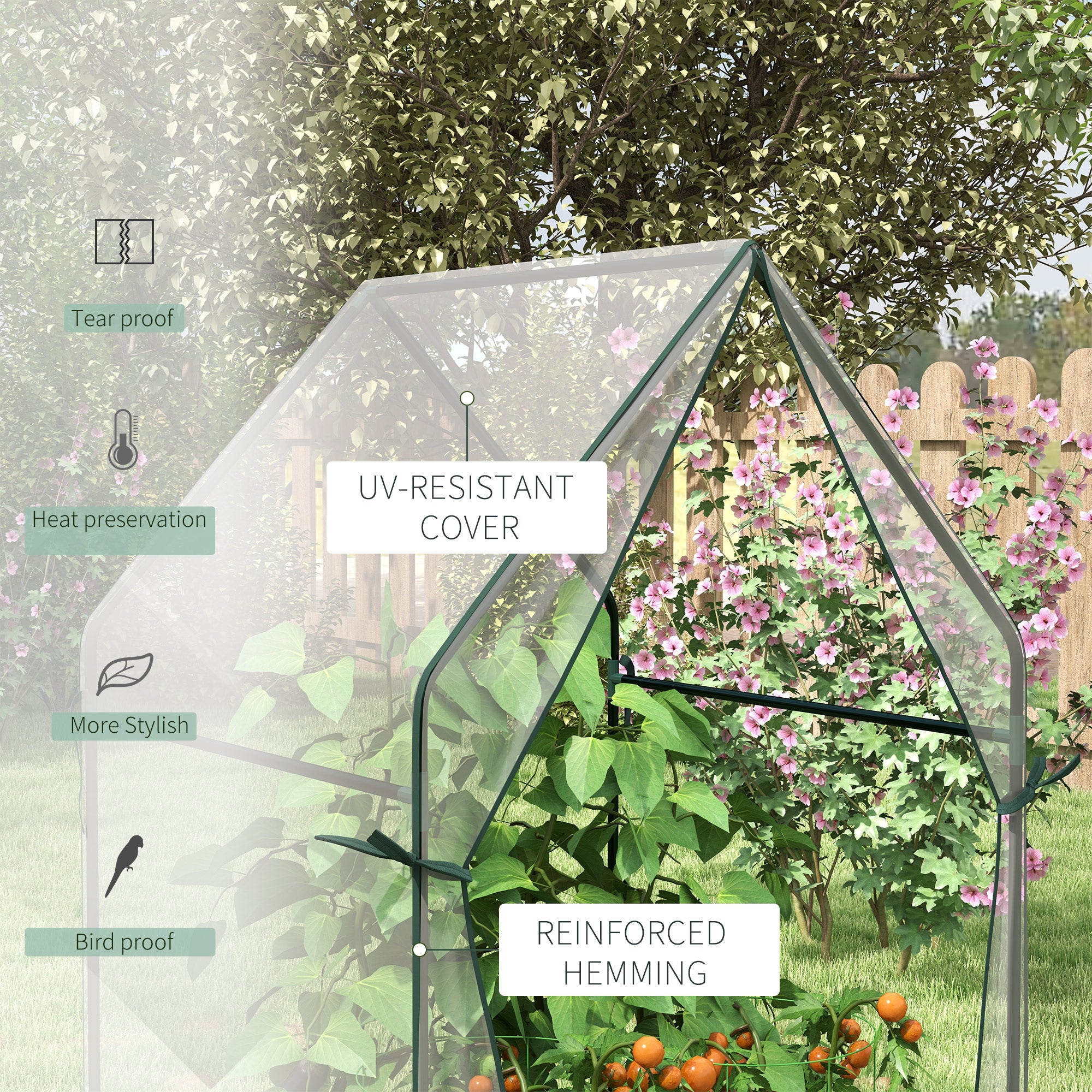 Outsunny Small Greenhouse, Garden Tomato Growhouse with 2 Zipped Doors, Portable Indoor Outdoor Green House, 90 x 90 x 145cm, Clear - anydaydirect